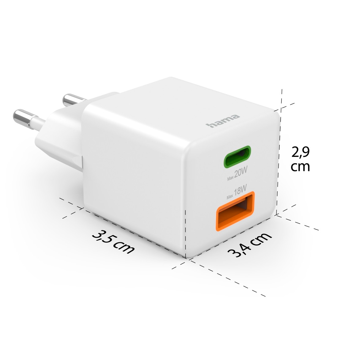 Hama Schnelllade-Gerät »USB-Ladegerät (Schnellladegerät Handy, 1x USB-C, 1x USB-A, 20 Watt)«, (1 St.)