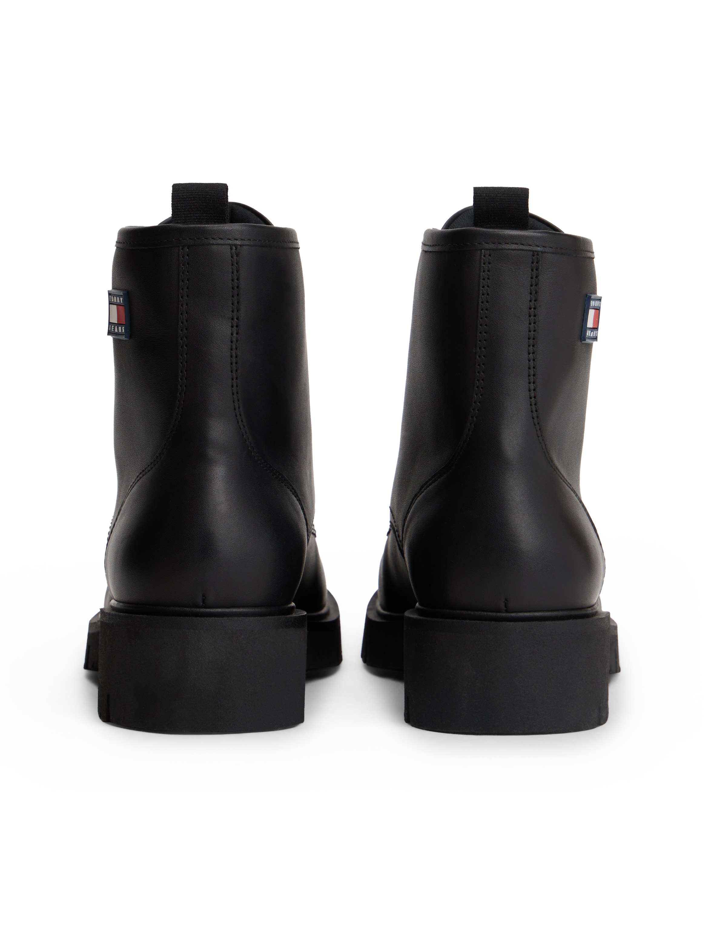Tommy Jeans Schnürboots »TJW LACE UP LEATHER BOOT«, Blockabsatz, Schnürstiefelette mit Logoflag an der Seite