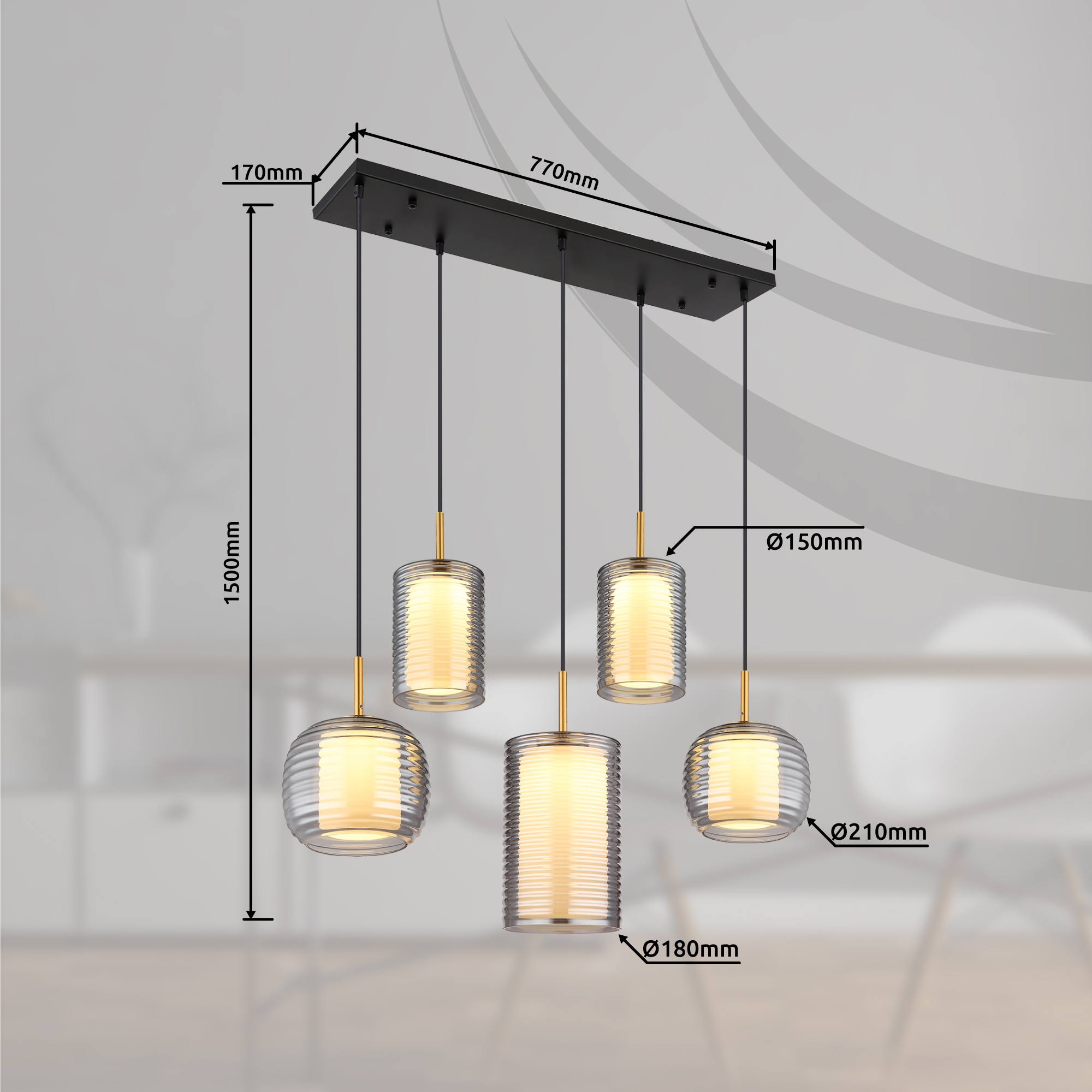 GLOBO LIGHTING LED Pendelleuchte »LAMPIGNA«, Leuchtmittel LED-Modul | LED fest integriert, Hängelampe/Hängeleuchte/Wohnzimmer/Esstisch/rauchfarben