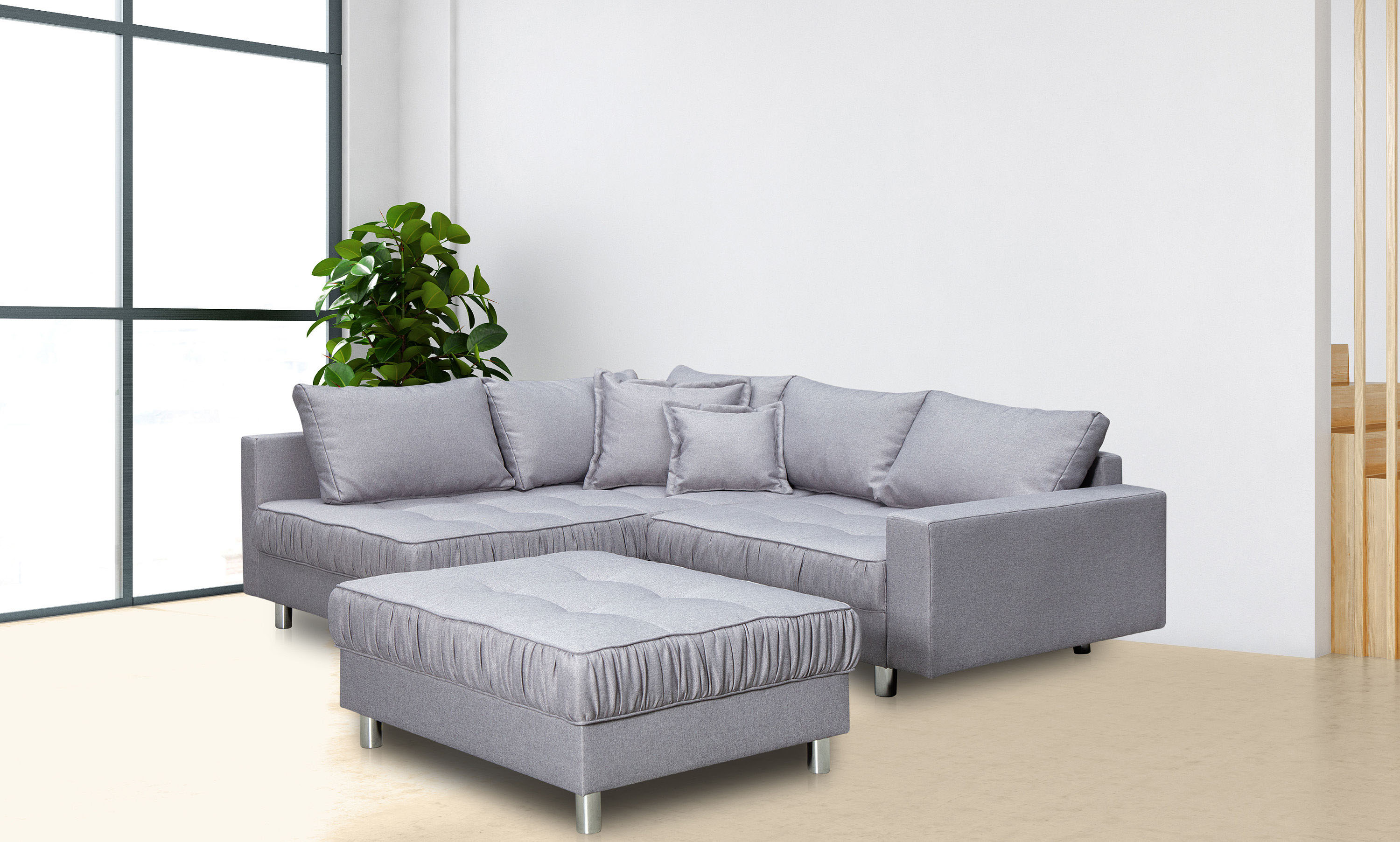 COLLECTION AB Ecksofa "Cannes L-Form, B: 215 cm" Set: Sofa & Hocker, 2 Zierkissen, Federkern