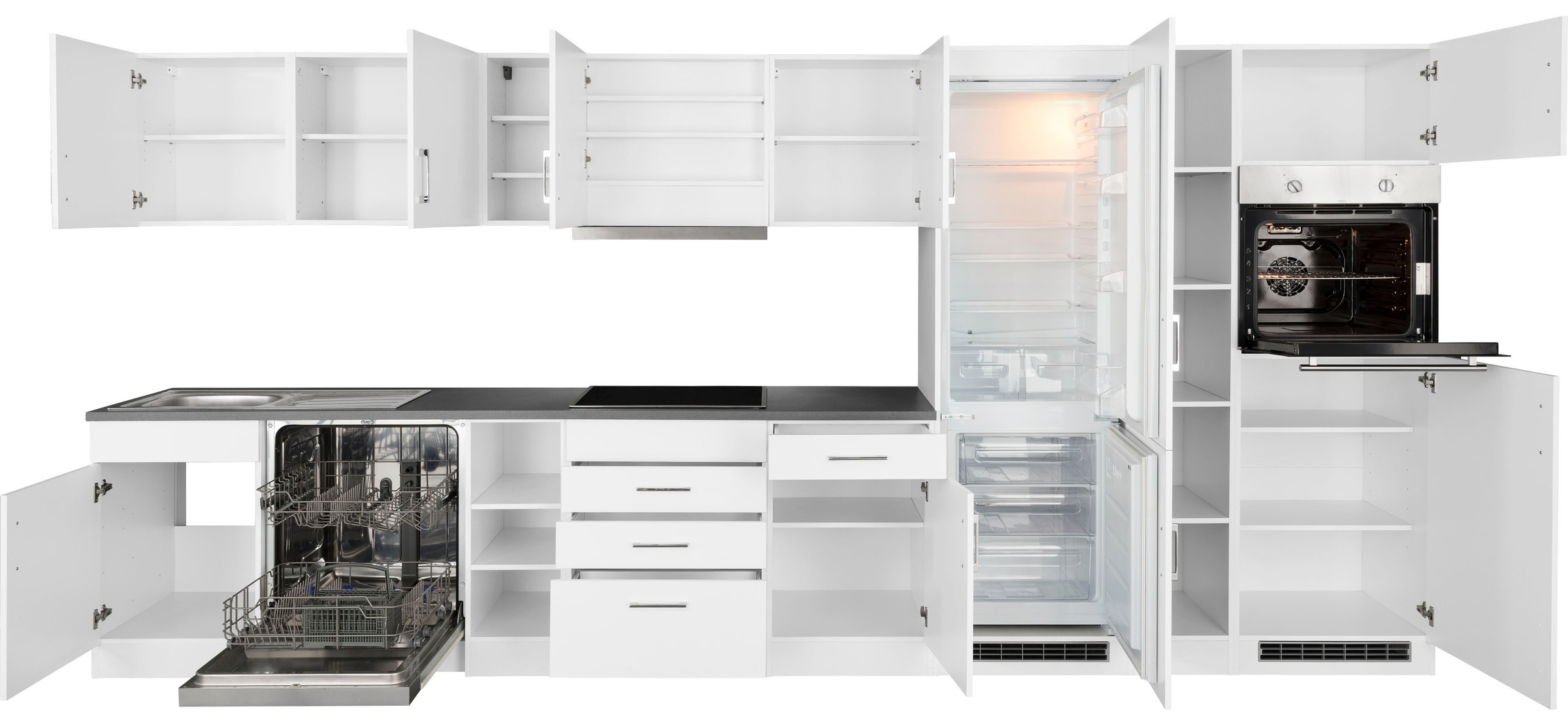 HELD MÖBEL Küchenzeile »Paris«, mit 400 kaufen BAUR Breite E-Geräten, großer Kühl-Gefrierkombination | mit cm