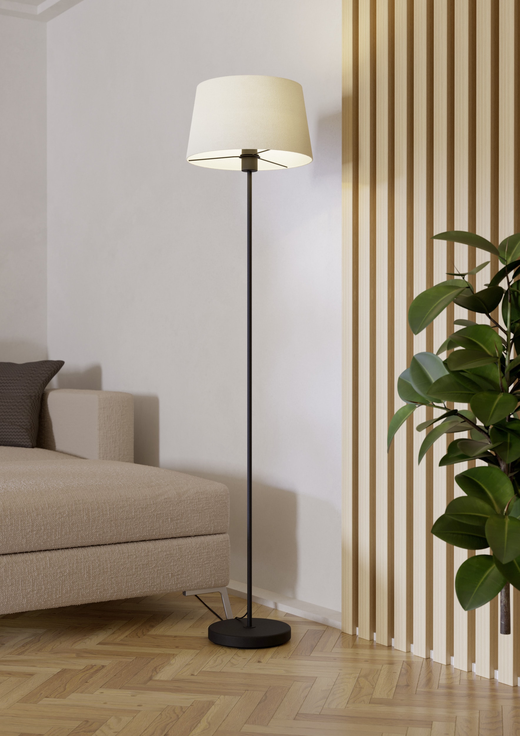 EGLO Stehlampe »FEBRES Stehlampe - Stahl - E27 - 1X60W - IP20« E27 1 Stk. Standlampe, Bouclé Stoff, weiß, schwarz, Wohnzimmer, H153 x Ø 35 cm