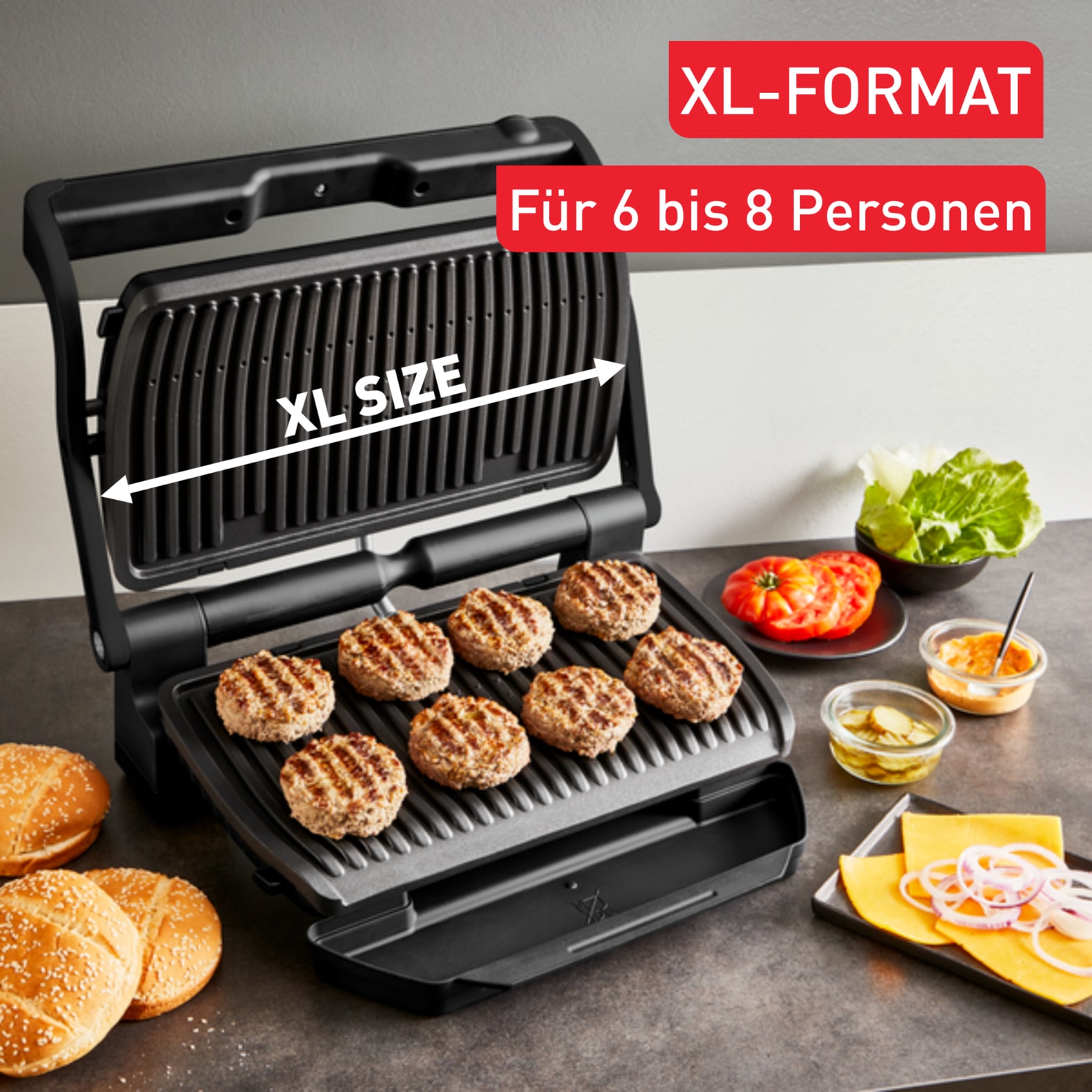 Tefal Kontaktgrill »OptiGrill+ XL, erneuerte Kochstufenanzeige, 9 automatische Programme«, 2000 W, ein manuelles Programm, spülmaschinengeeignete Platten, GC7278