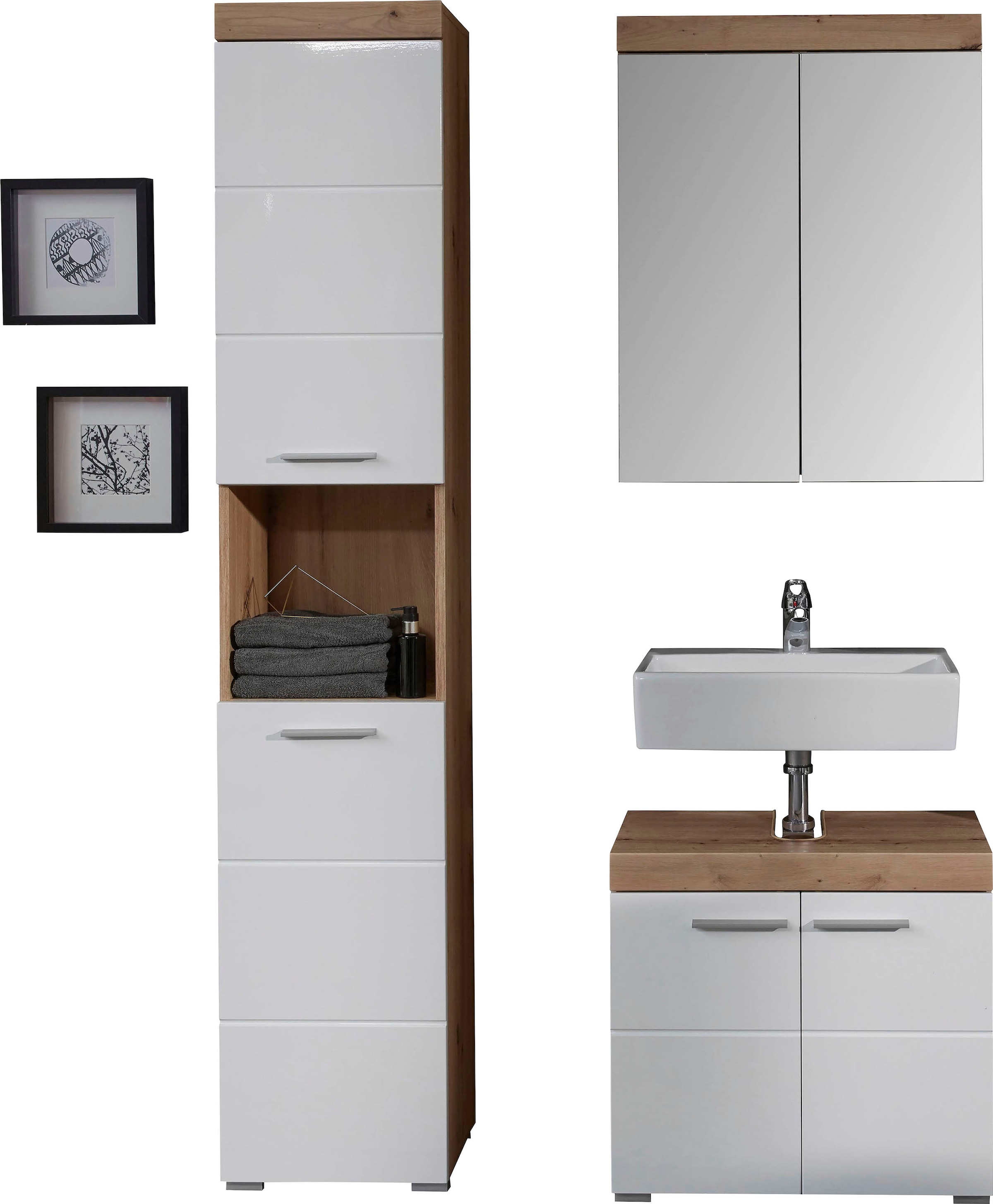 welltime Badmöbel-Set "Avena", (Set, 3 St.), Badmöbel - Hochschrank, Waschb günstig online kaufen