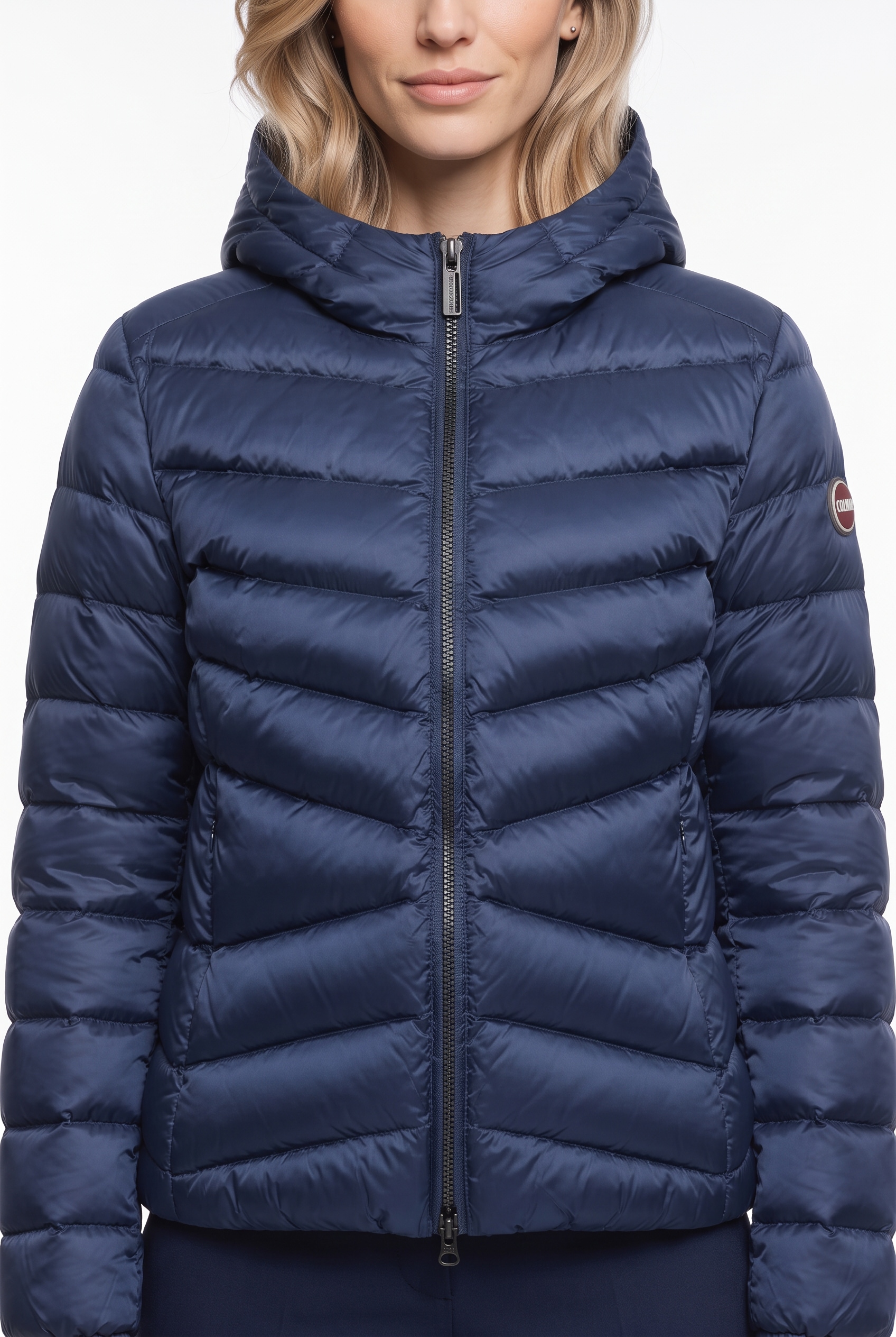 Colmar Daunenjacke mit Kapuze mit glänzendem Finish, schmale Passform, 2-Wege-Zipper