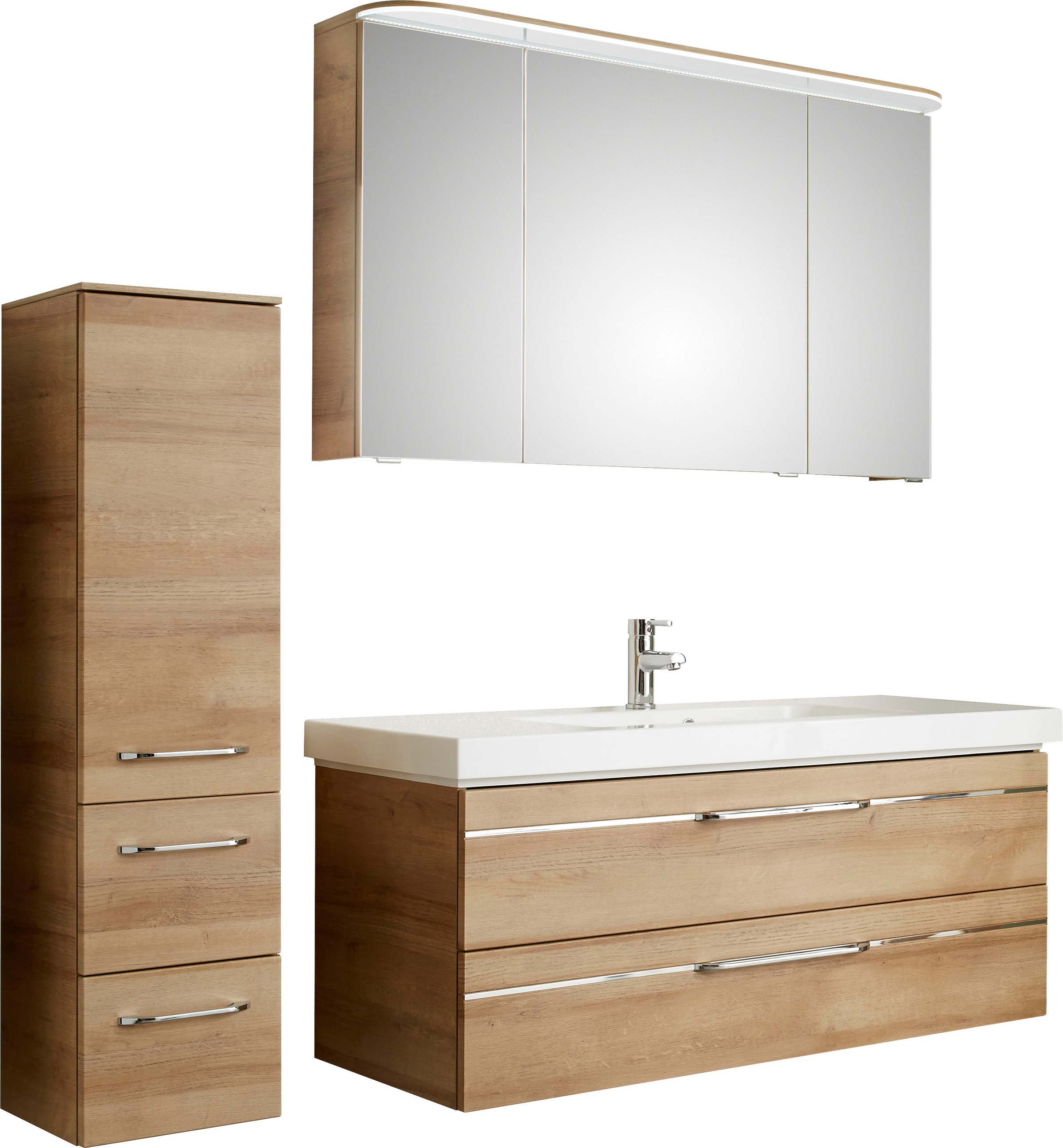 Saphir Badmöbel-Set »Balto Sprint 3-teilig, Mineralmarmor-Waschtisch mit LED-Spiegelschrank«, (4 St.), Badezimmer Set mit Midischrank inkl Türdämpfer, 4 Türen, 4 Schubladen
