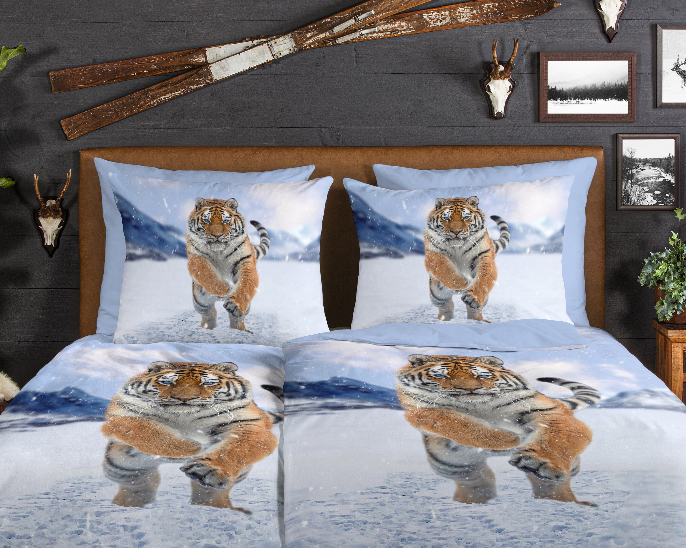 Thumbnail - good morning Wendebettwäsche "Zelda" 2 Stk. tlg. Flanell, Biber, Winter, Warm, Wendeoptik, Schnee, Tiger, Landschaft