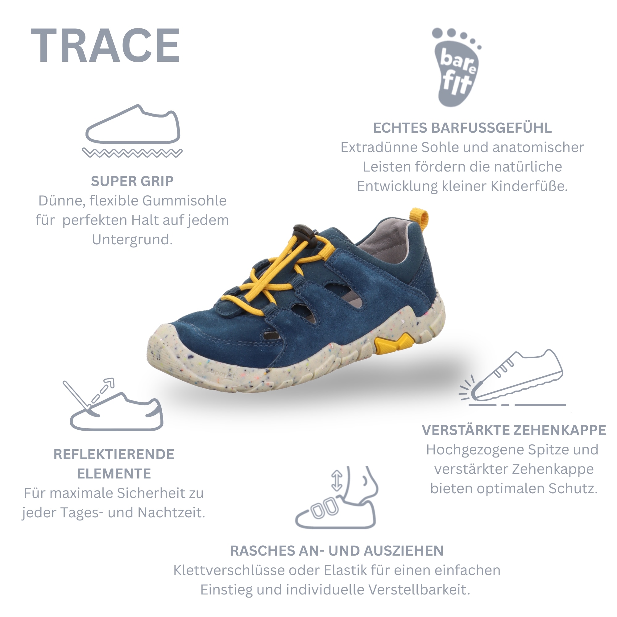 Superfit Slip-On Sneaker »TRACE WMS: mittel«  Sandale, mit Schnellverschluss, Größenschablone zum Download