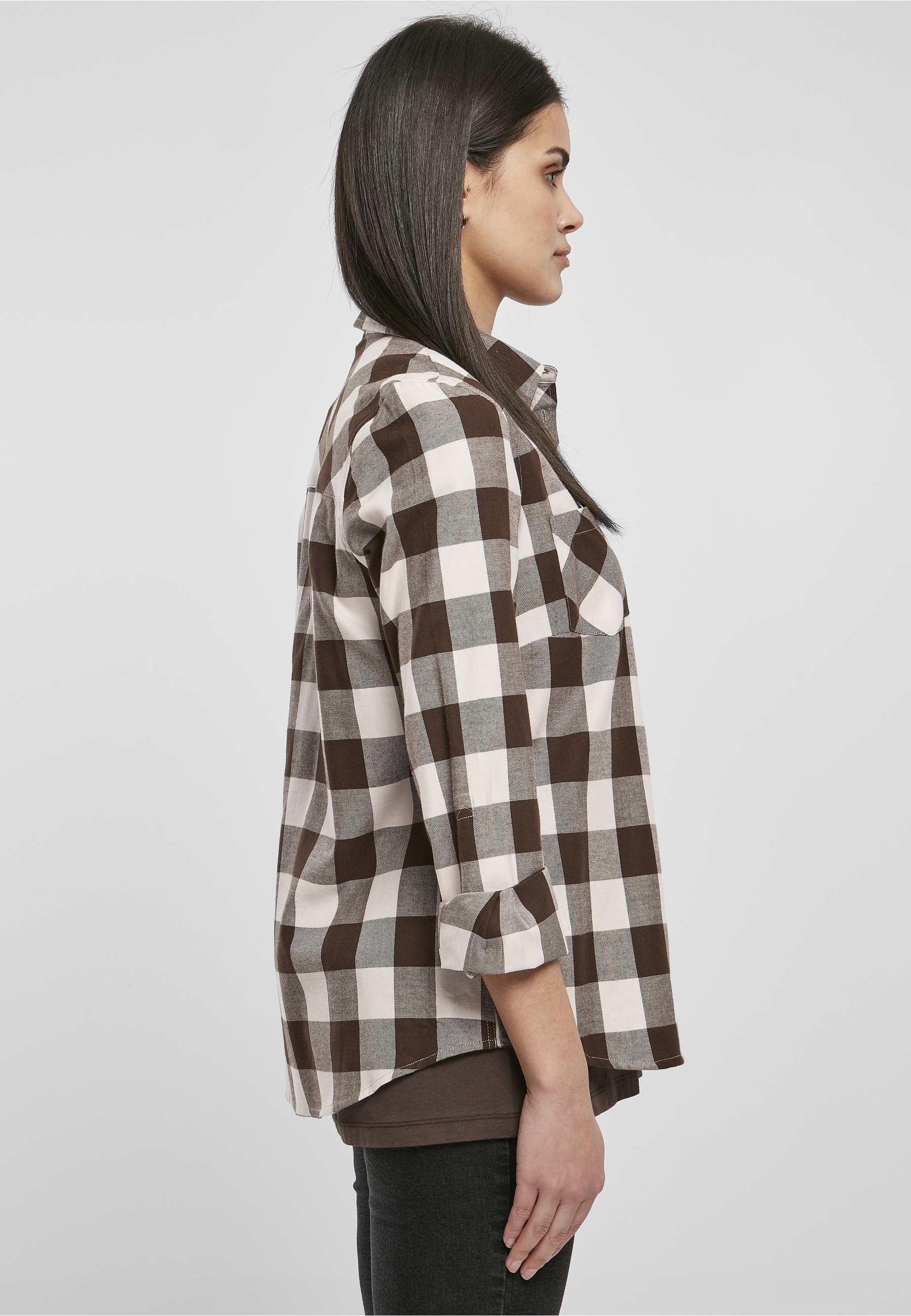 URBAN CLASSICS Kurzarmshirt »Urban Classics Damen Ladies Turnup Checked Flanell Shirt« 1 Stk.