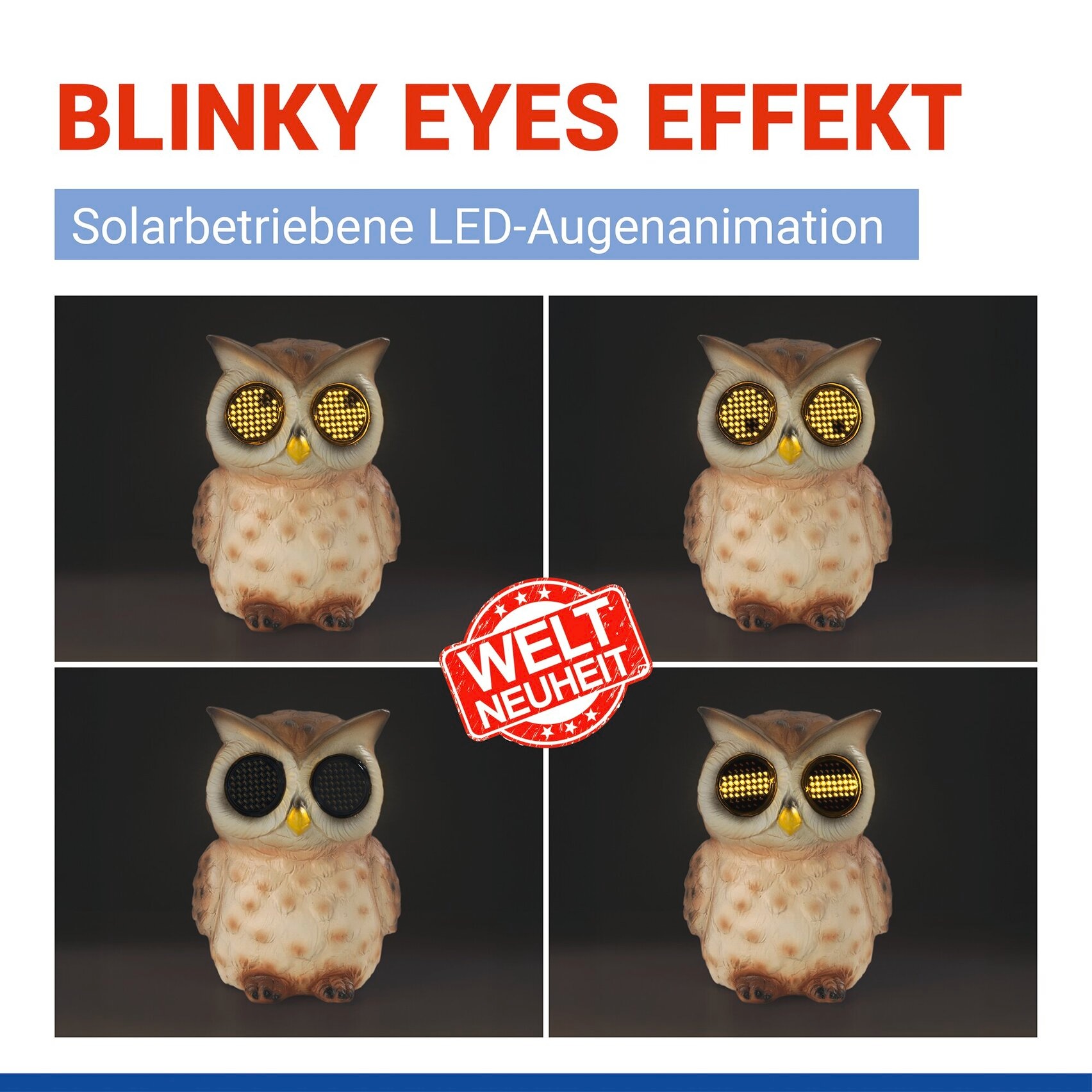 Maximex LED Dekofigur »Modell Blinky Eyes Eule« Warmweiß solarbetriebene Gartenfigur mit leuchtenden Augen, für Garten & Balkon