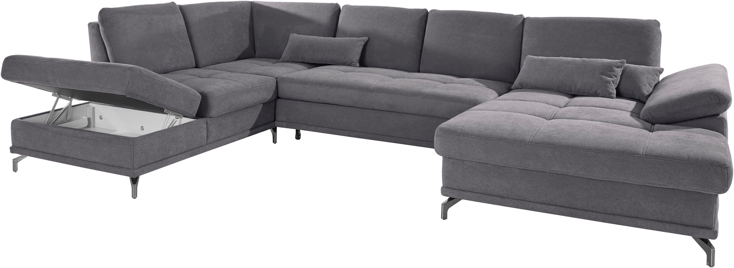 Places of Style Wohnlandschaft »Costello U-Form, mit Sitztiefenverstellung, Armteilverstellung und«, 3 Nierenkissen, optional Bettfunktion und Bettkasten