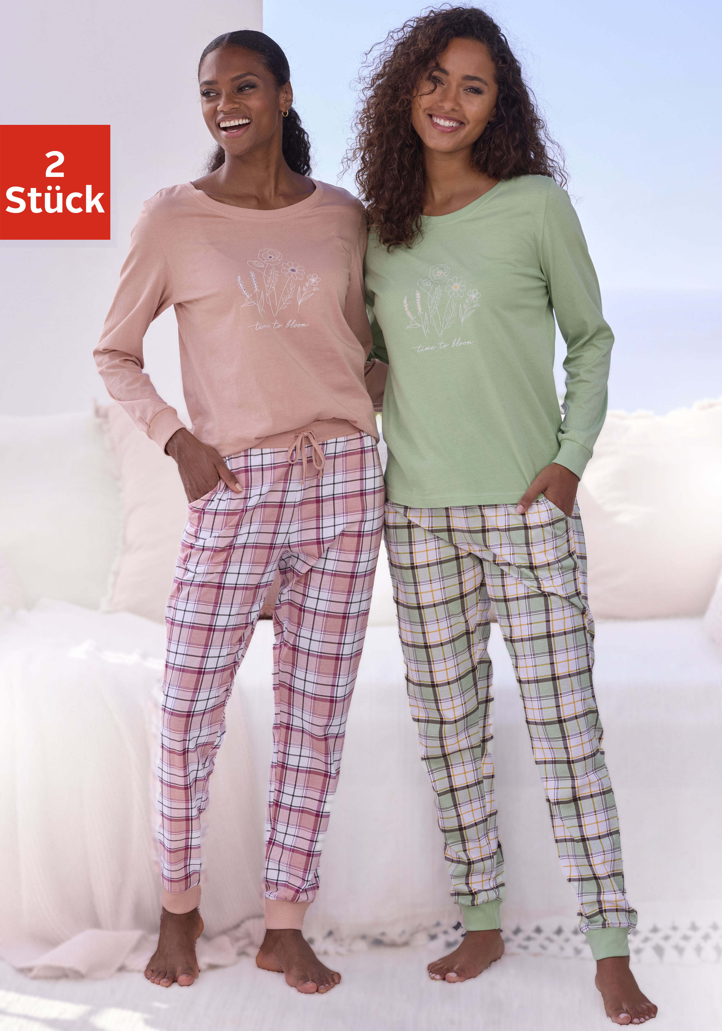 Vivance Dreams by Lascana Pyjama Packung, Elastische Rippbündchen