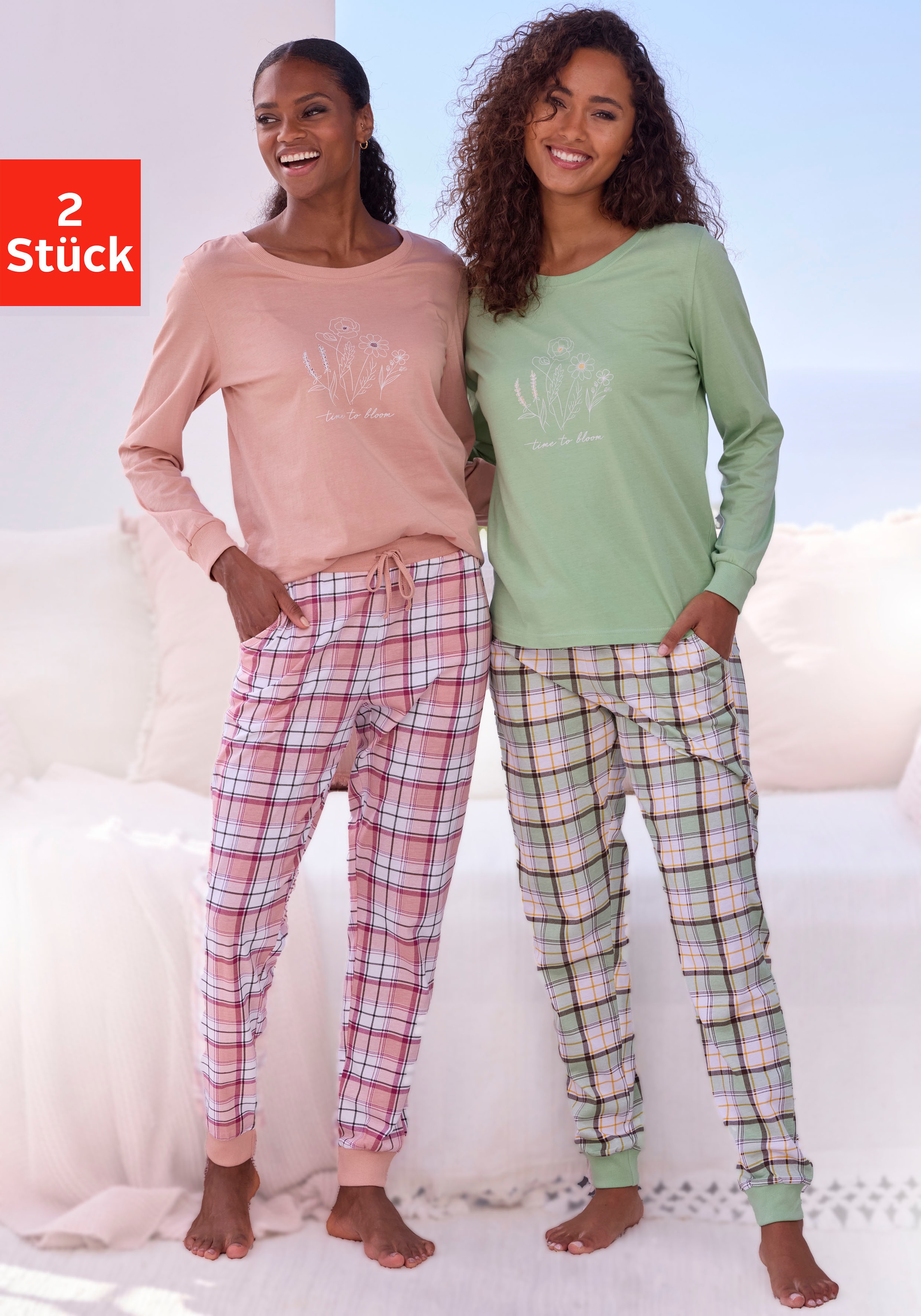Vivance Dreams Pyjama, 2 Stücker Set, Elastische Rippbündchen günstig online kaufen