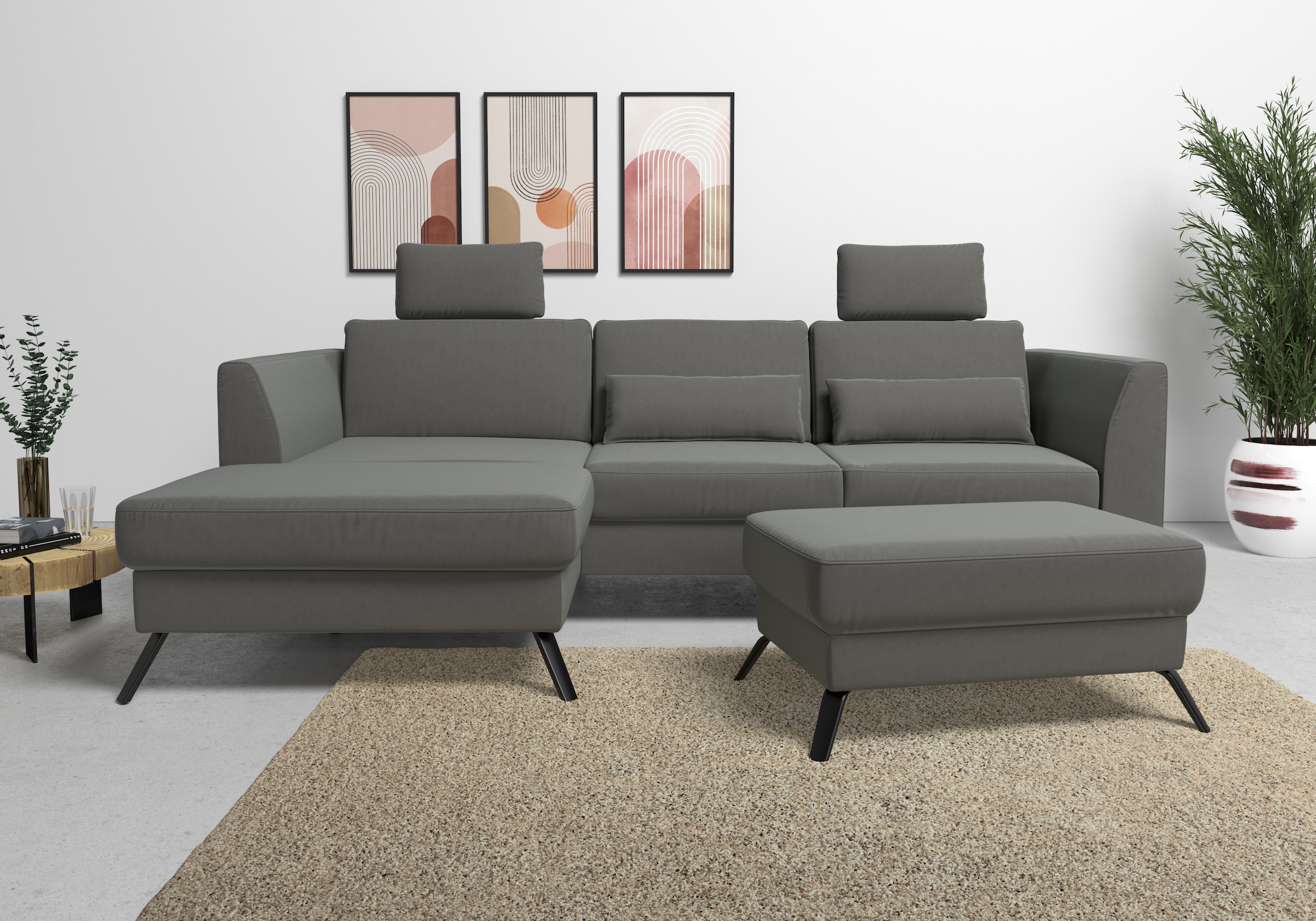 sit&more Ecksofa "Olsen L-Form" inklusive Sitztiefenverstellung, optional Schlaffunktion, 15cm hoch