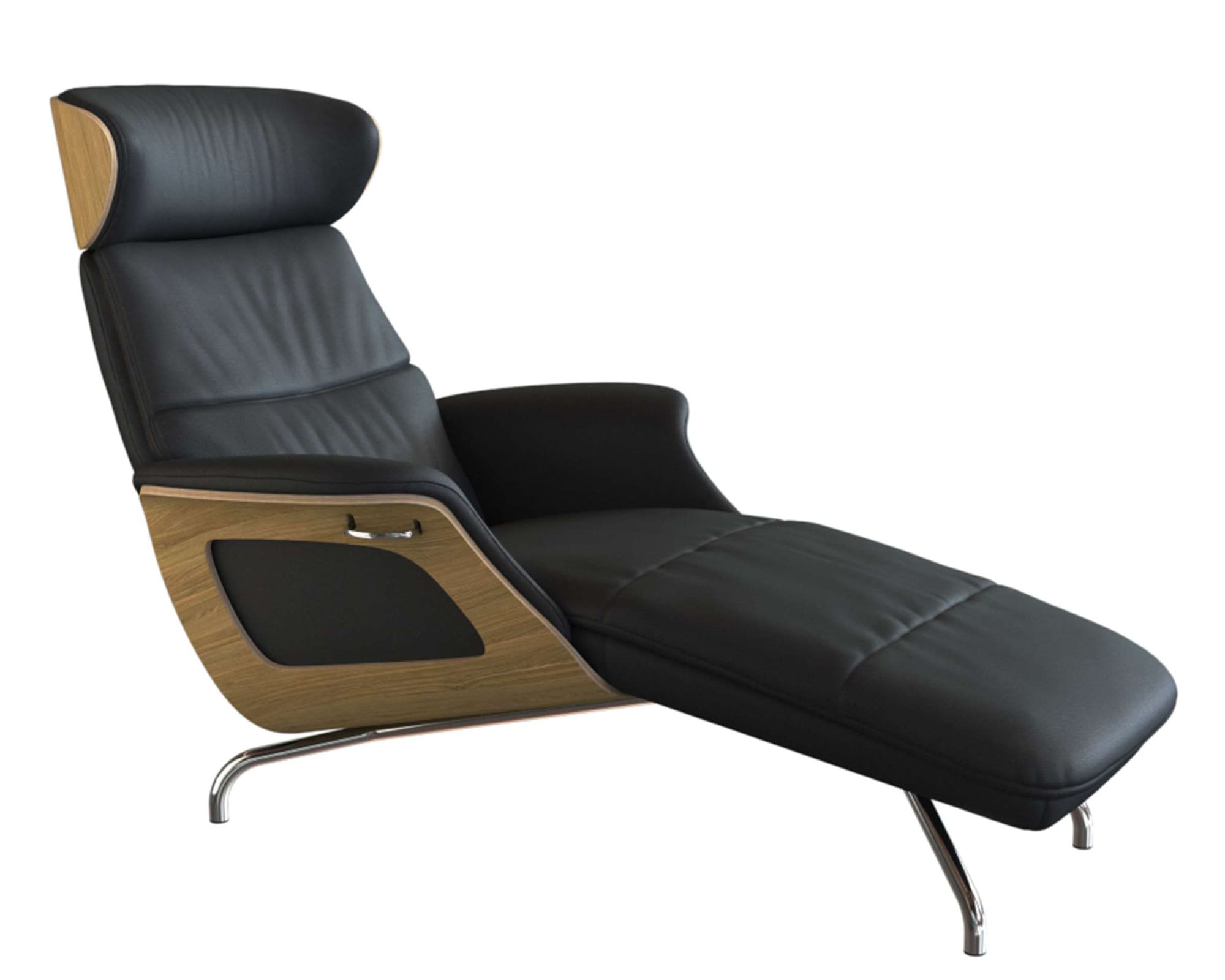 FLEXLUX Loungesessel »Clement Chaislongue, Relaxstuhl, Liegesessel,«, Rücken- & Kopfteilverstellung, Armlehne, Eiche geölt, Fuß Alu