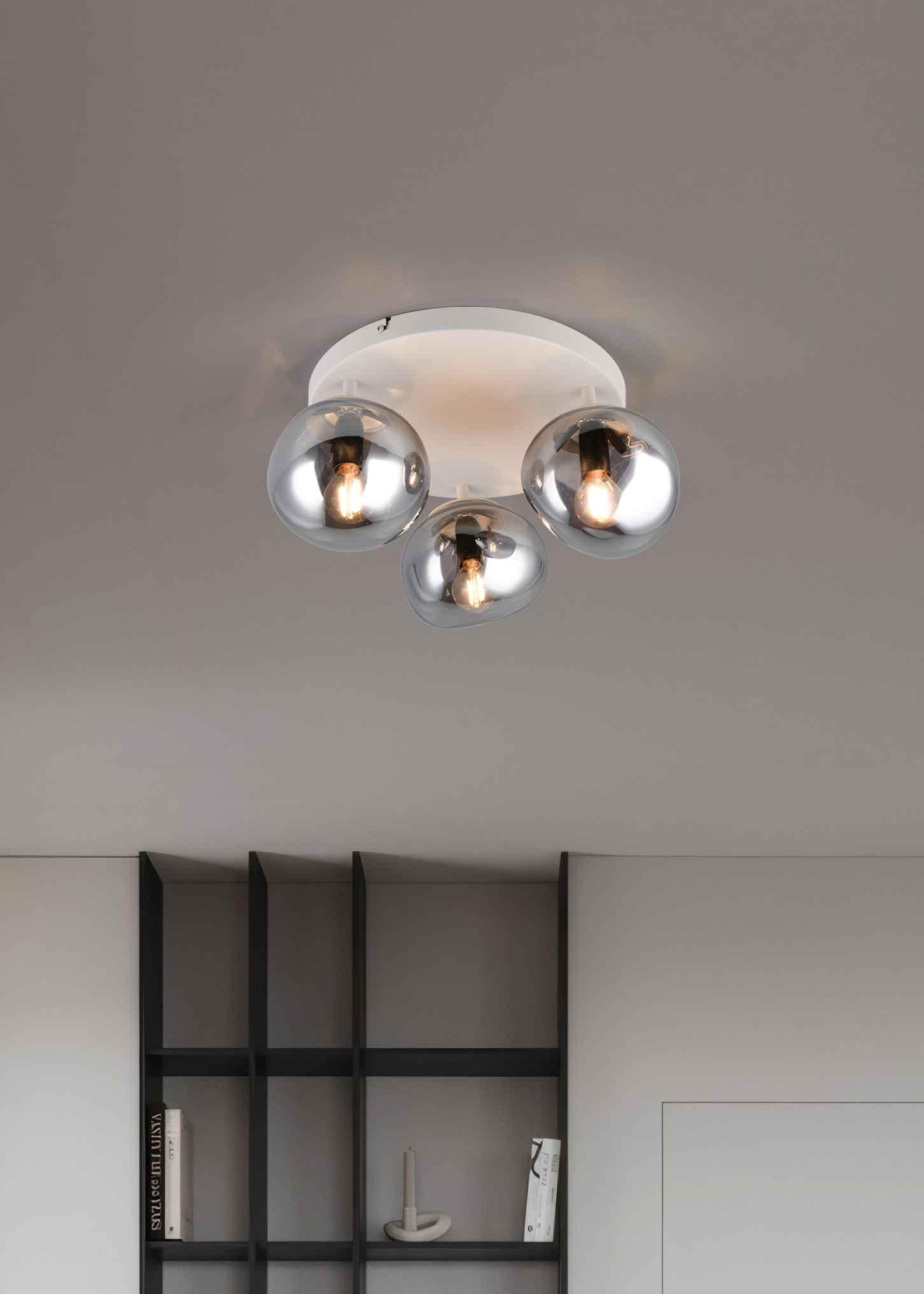 s.Oliver Deckenleuchte »ANJELLA, Deckenlampe exkl 3x E14 max 10W, in warm grey + smoke Glas,«, 3 flammig, Leuchtmittel E14 | Leuchtmittel wechselbar, mit mundgeblasenen Glas Lampenschirmen in rauchgrau, Ø gesamt 40cm