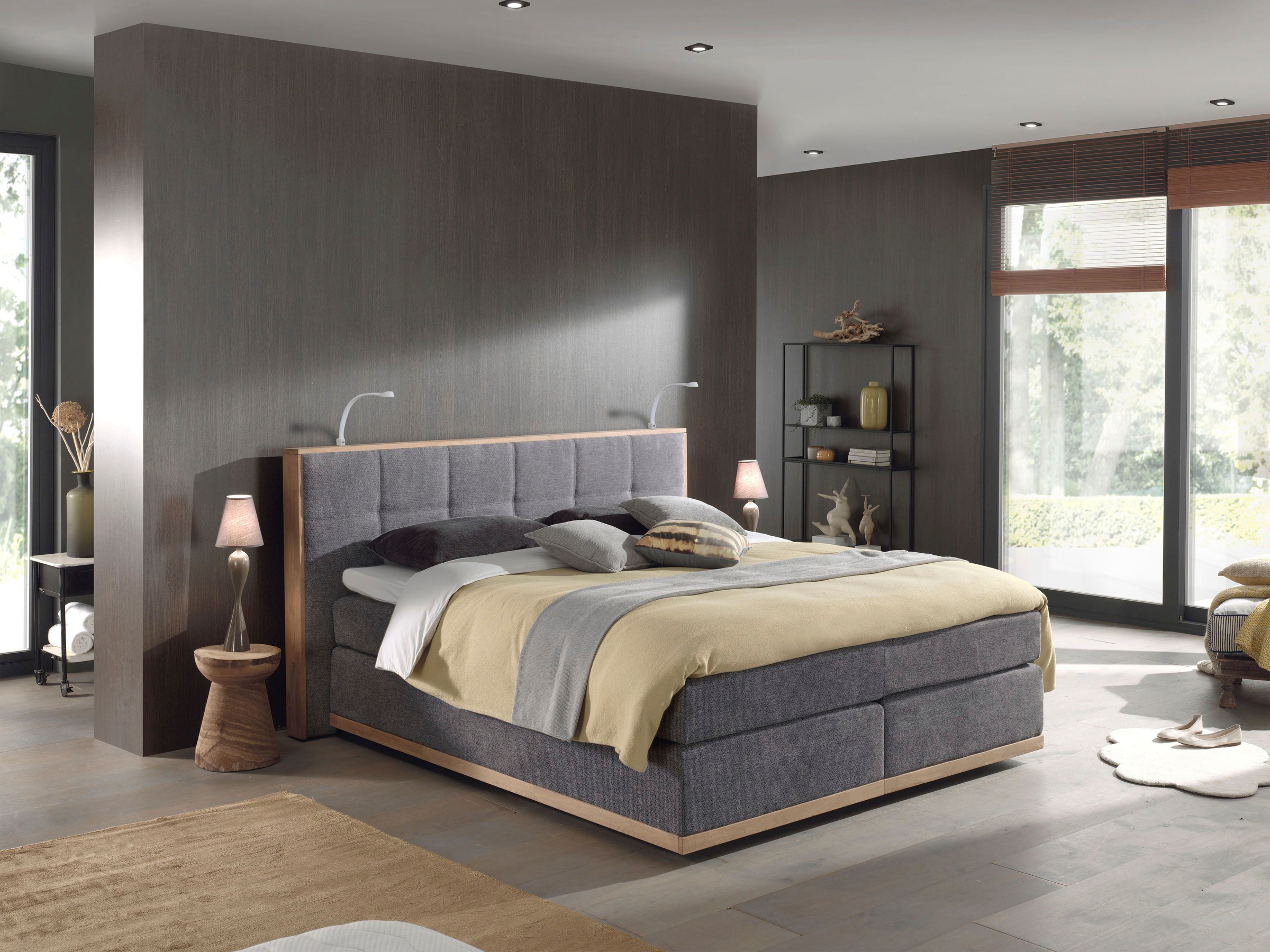Places of Style Boxspringbett Vinton, mit LED-Beleuchtung, Massivholzrahmen, verschiedene Härtegrade auswählbar