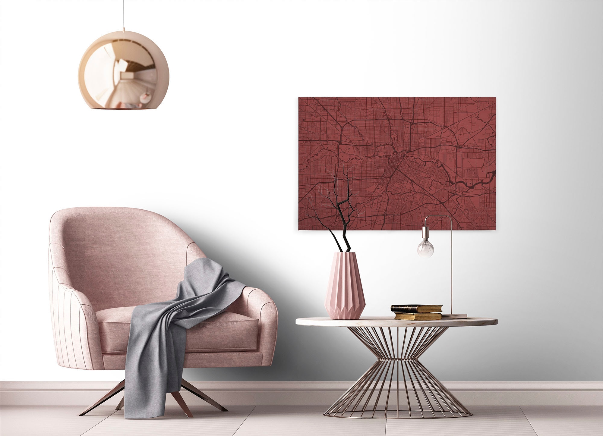A.S. Création Leinwandbild »metropolitan 3«, Kunst-Modern-Kinder, (1 St.), Keilrahmen Bild Stadtplan Karte Rot Leinwand-Bild Wohnzimmer modern