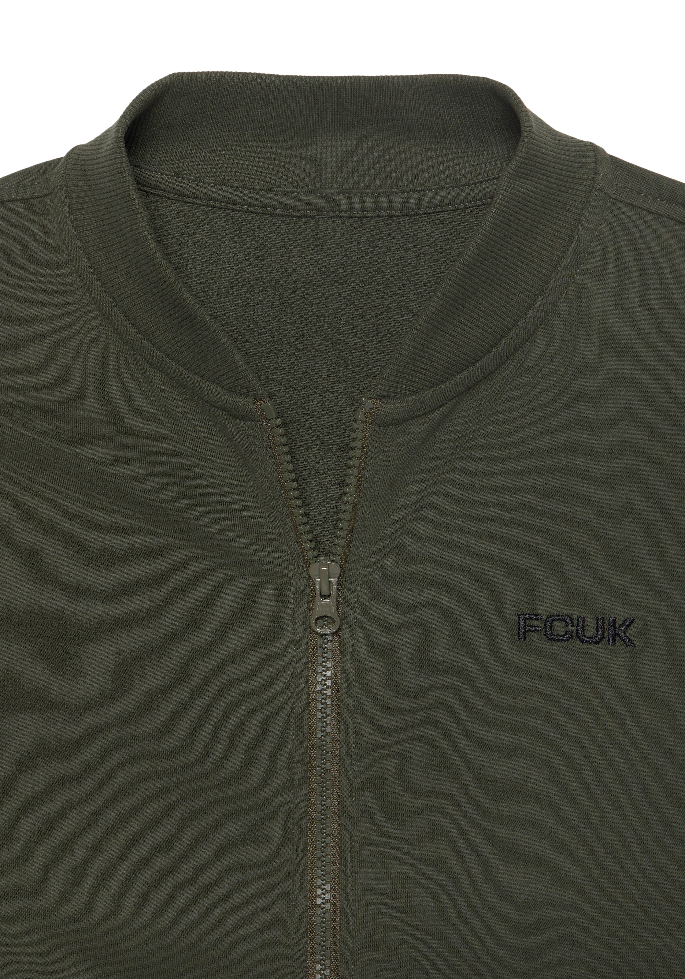 FCUK Sweatjacke, mit Kragen und durchgehenden Reißverschluss