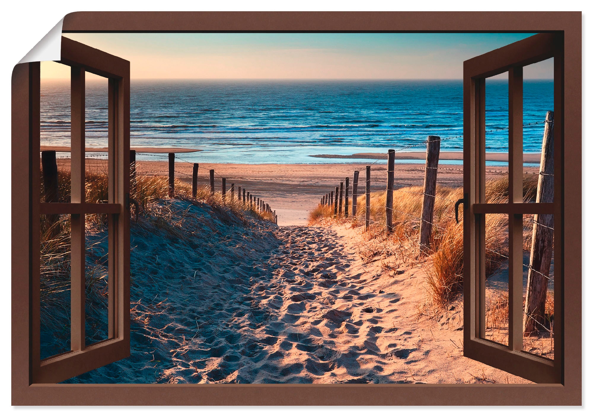 Artland Wandbild »Fensterblick Weg zum Nordseestrand«, Strand, (1 St.), als  Leinwandbild, Wandaufkleber oder Poster in versch. Größen bestellen | BAUR