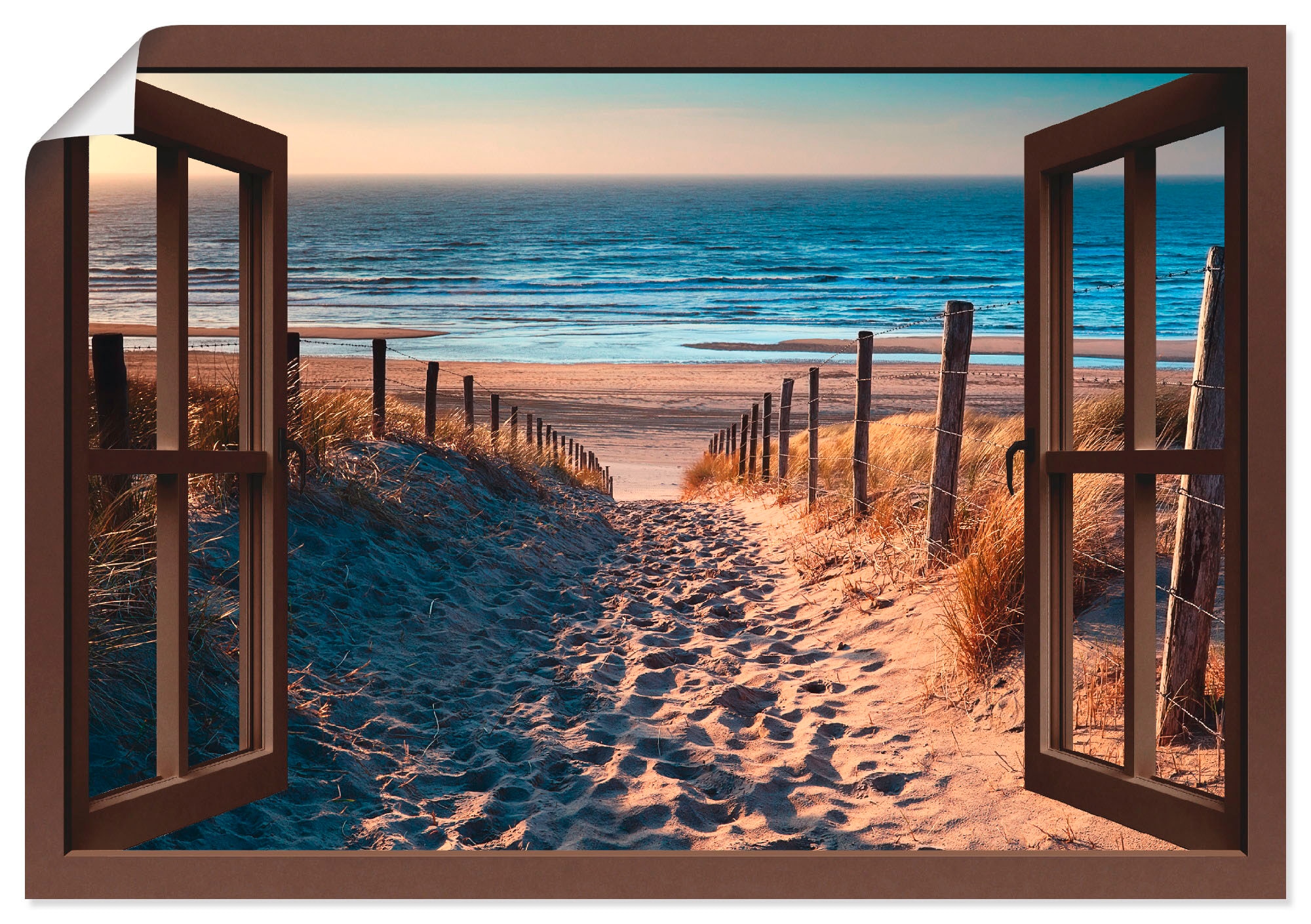 Artland Wandbild »Fensterblick Wandaufkleber Leinwandbild, bestellen St.), zum Größen Strand, Weg oder | als Poster Nordseestrand«, in BAUR versch. (1