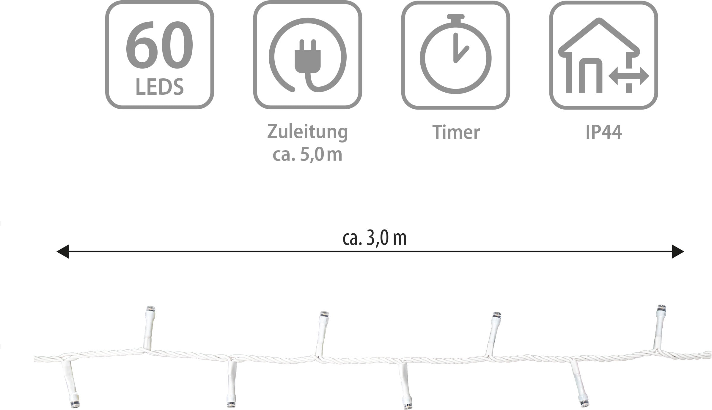 OTTO home LED-Lichterkette »in 3/6/12/18 u. 24 m Länge, warmweiß, Timer, Indoor, Outdoor, Garten« 6/18h Timer, schwarz o. weiß, 5m Zuleitung,  innen, außen, Balkon