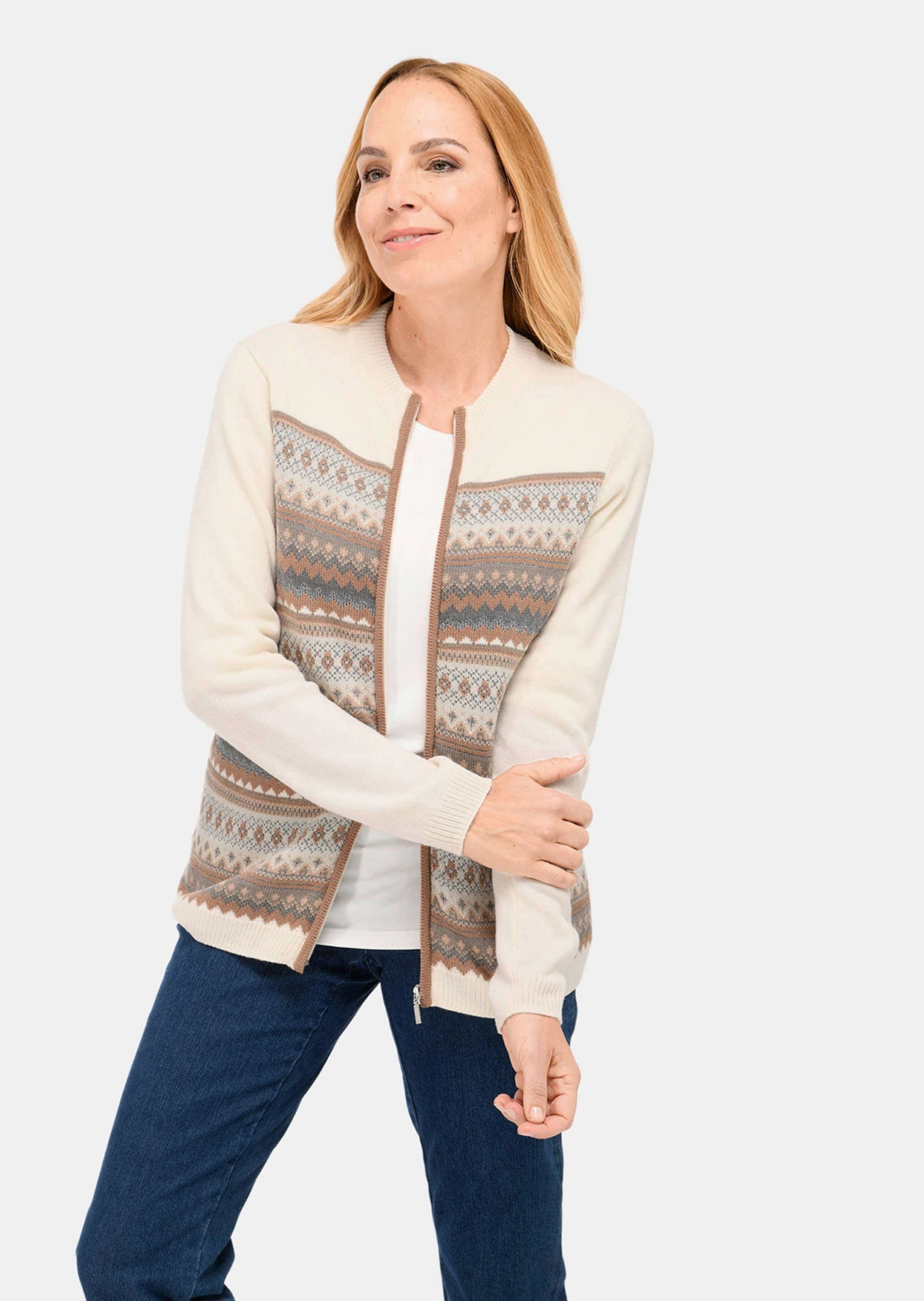 GOLDNER Strickjacke »Jacke Kurzgröße - Norwegerstrickjacke mit wärmender Schurwolle«