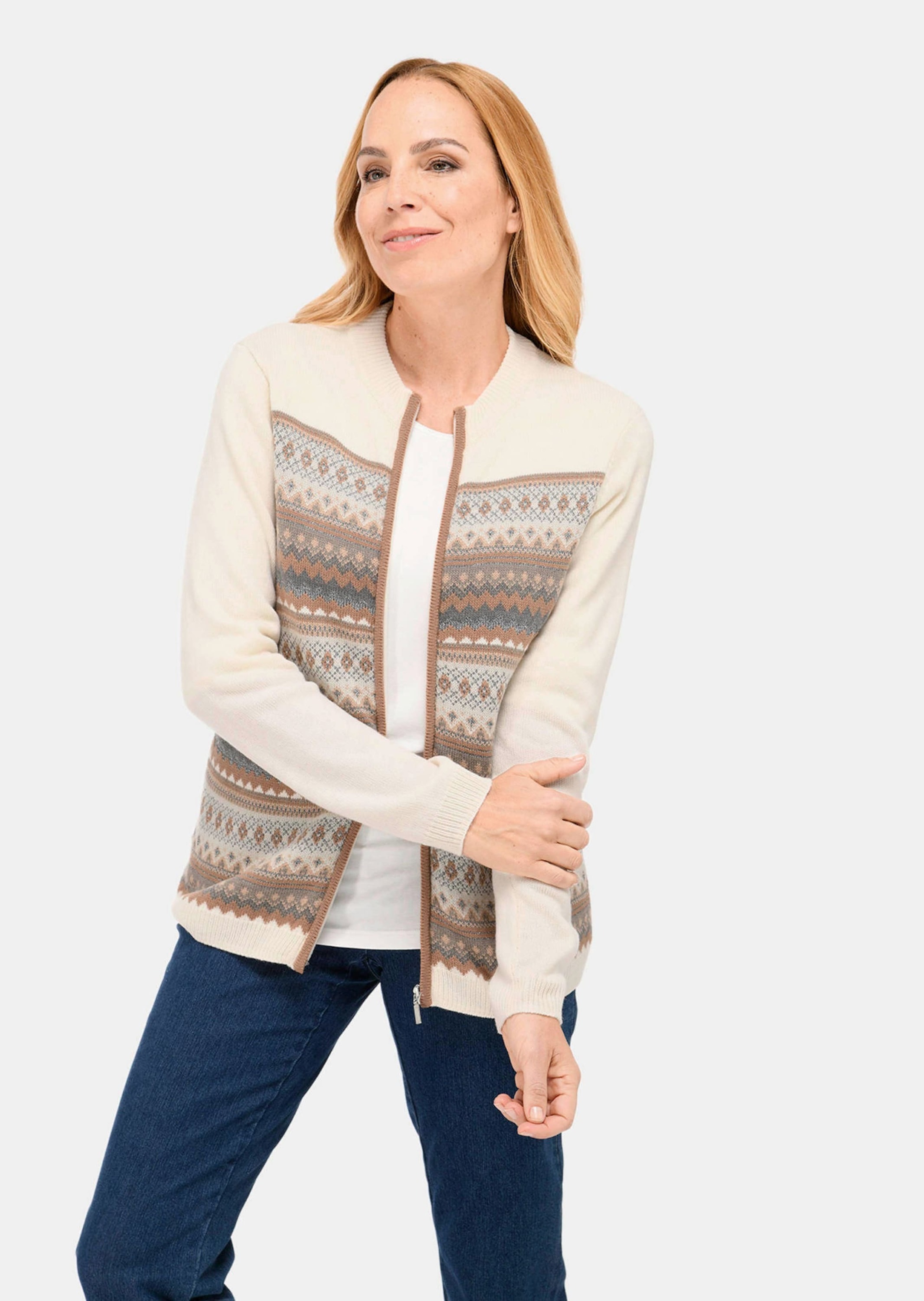 GOLDNER Strickjacke "Kurzgröße Norwegerstrickjacke mit Schurwolle" Wundersc günstig online kaufen