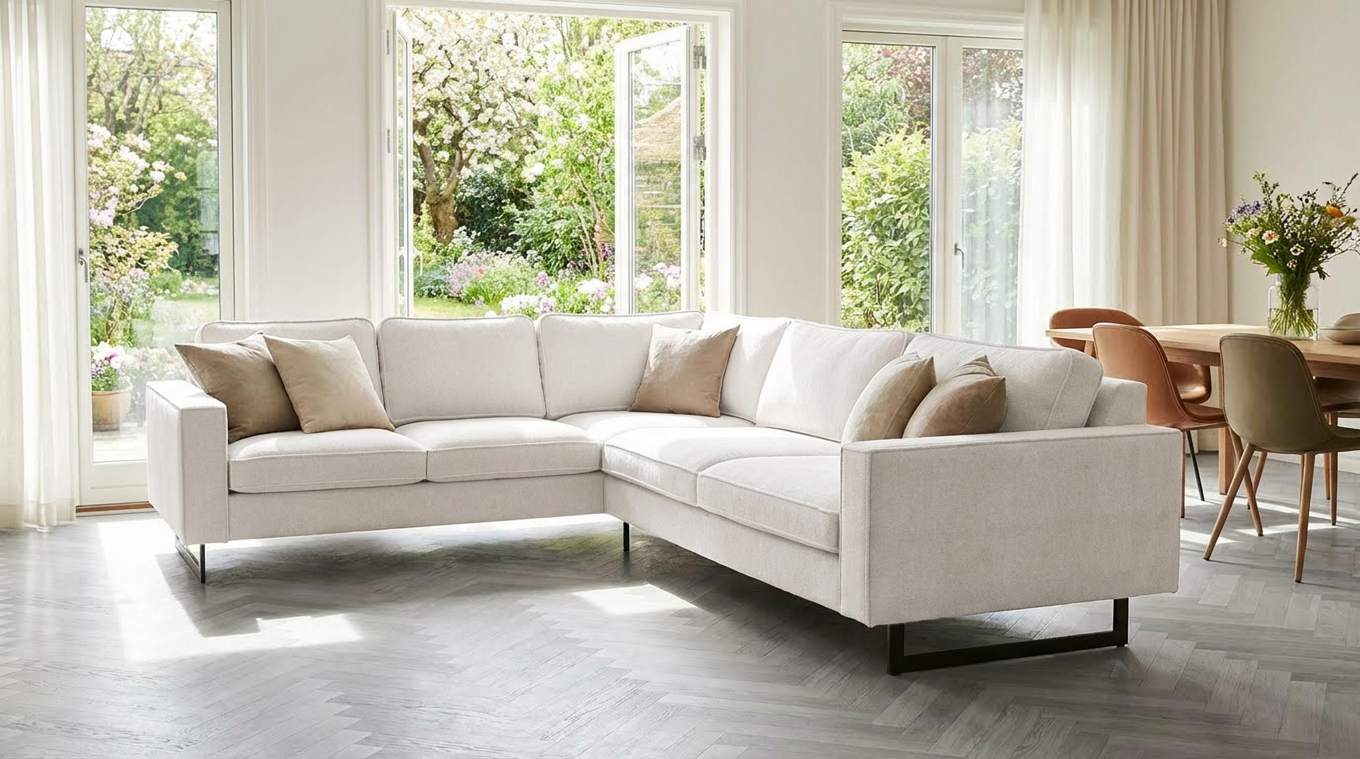 OTTO home Ecksofa "Pinto, XXL, 250/290 cm, langer Schenkel, Ottomane" Cord, Chenille, Lederoptik, mit Keder, Metallfüße, Wellenunterfederung