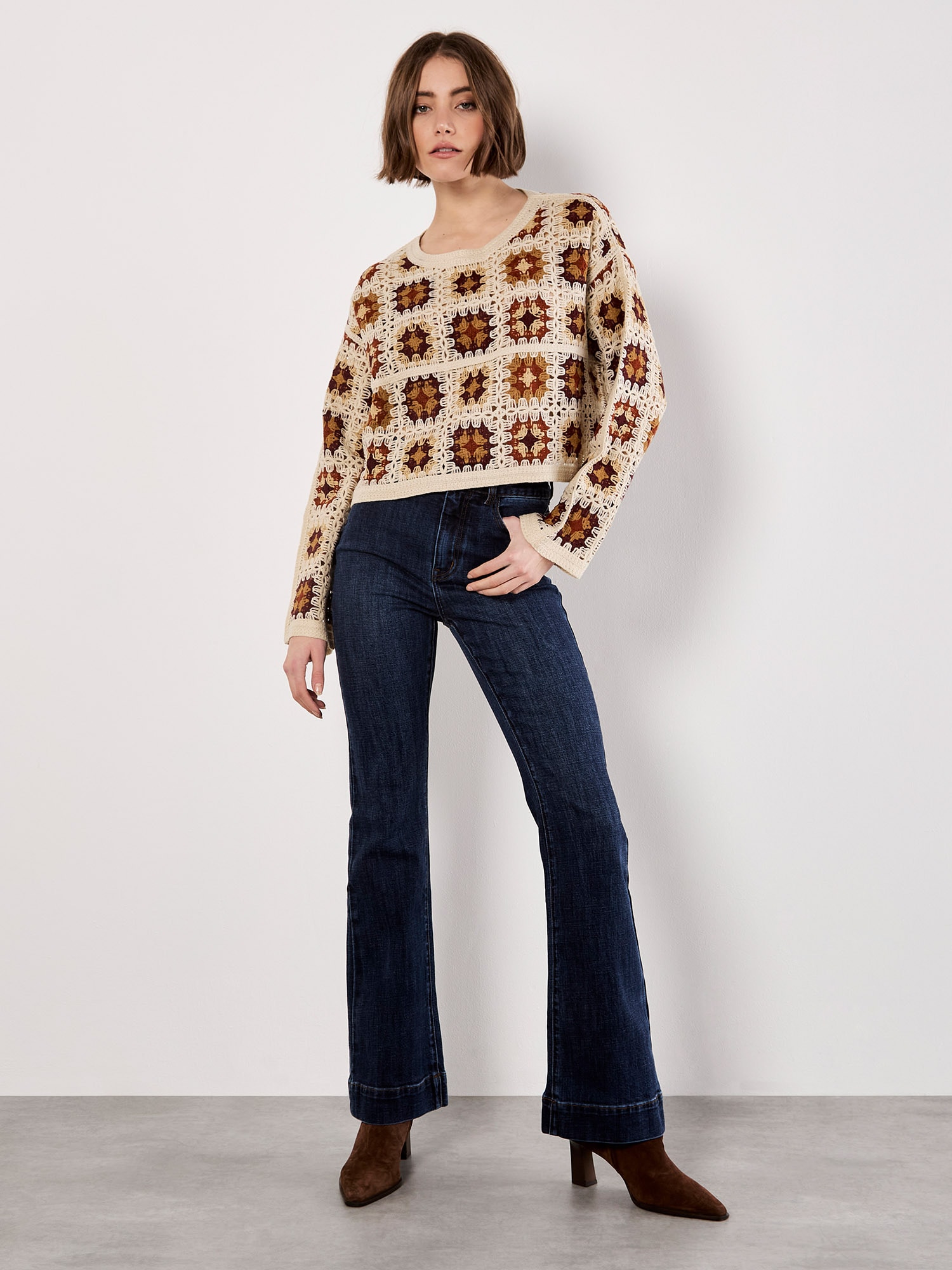 Apricot Strickpullover »Häkelpullover« 1 mit quadratischem Muster