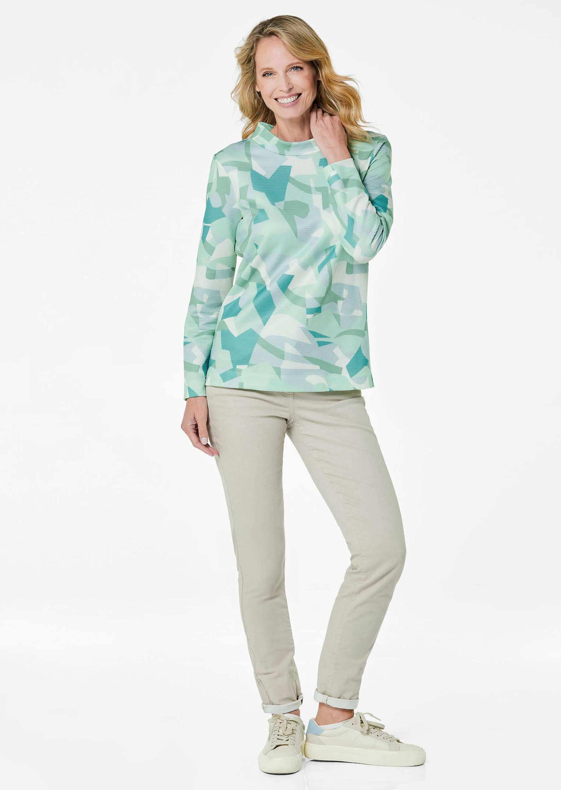 GOLDNER Kurzarmshirt »Kurzgröße Sweatshirt« Ottomanoptik