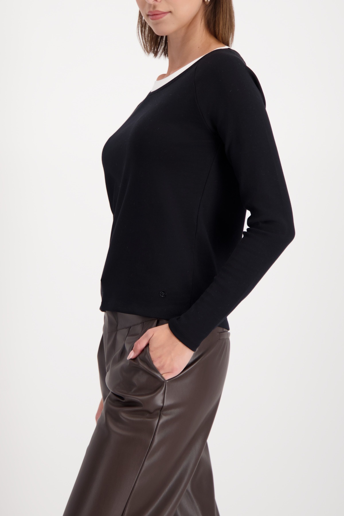 Thumbnail - Monari Langarmshirt "Shirt Basic Rippe 2in1" Regular fit mit Rundhalsausschnitt