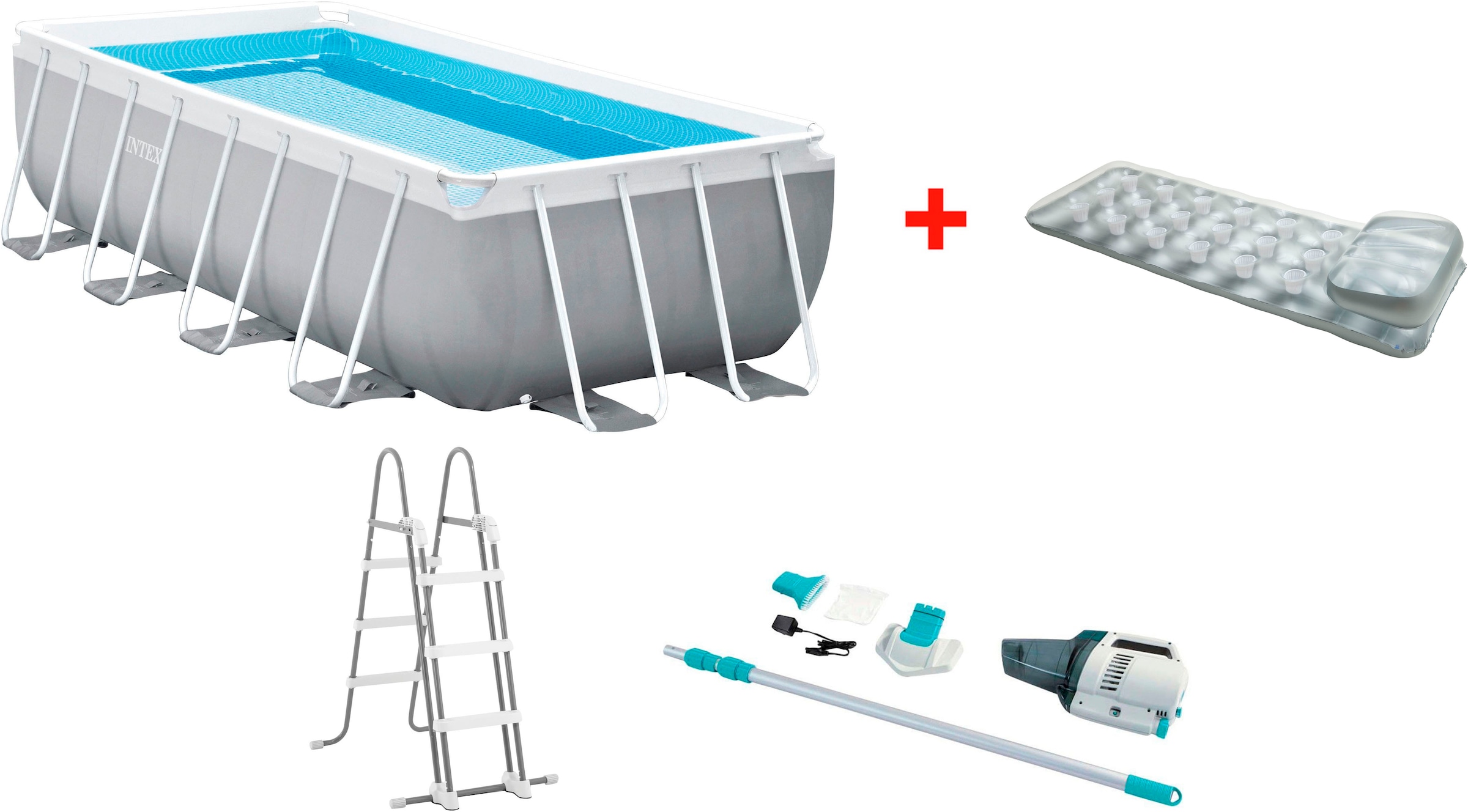 Intex Rechteckpool »»Framepool«400x200x122 cm«, (Set), inkl. ZR200 HANDHELD POOL VACUUM + 18-POCKET SUNTANNER MAT