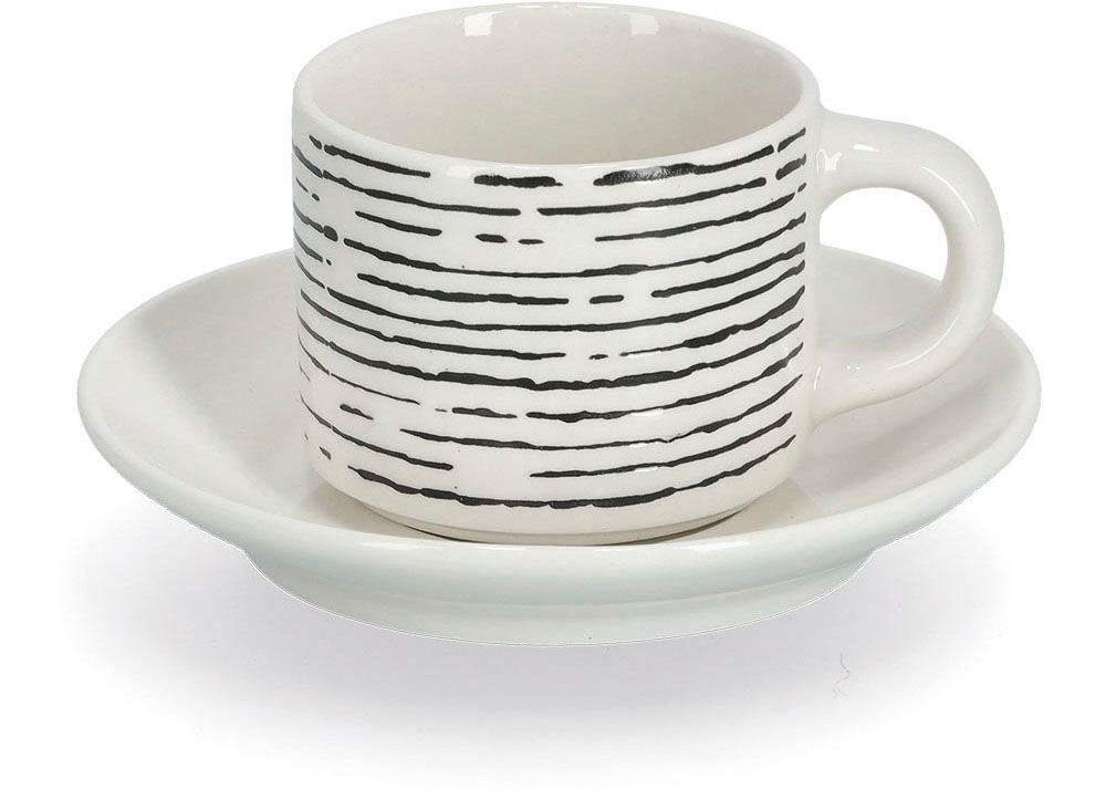 Espressotasse ZELLER PRESENT, schwarz-weiß (schwarz, weiß), B:12,5cm H:7cm Ø:6cm, Keramik, Trinkgefäße, Espressotasse, 8-teilig (4 Tassen/4 Untertassen) 2