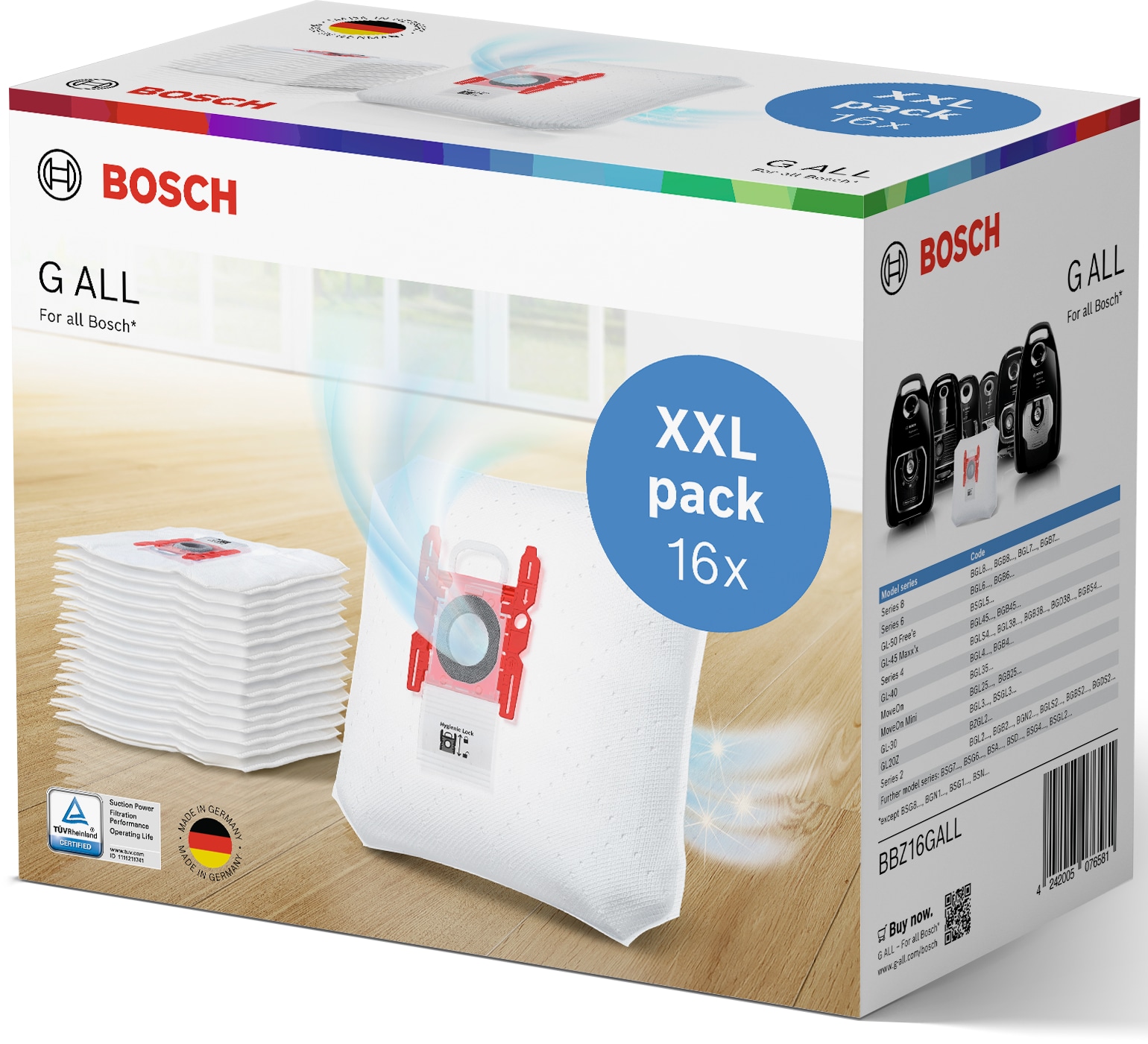 BOSCH Staubsaugerbeutel »Typ G ALL«, XXL Pack= 16 Staubbeutel