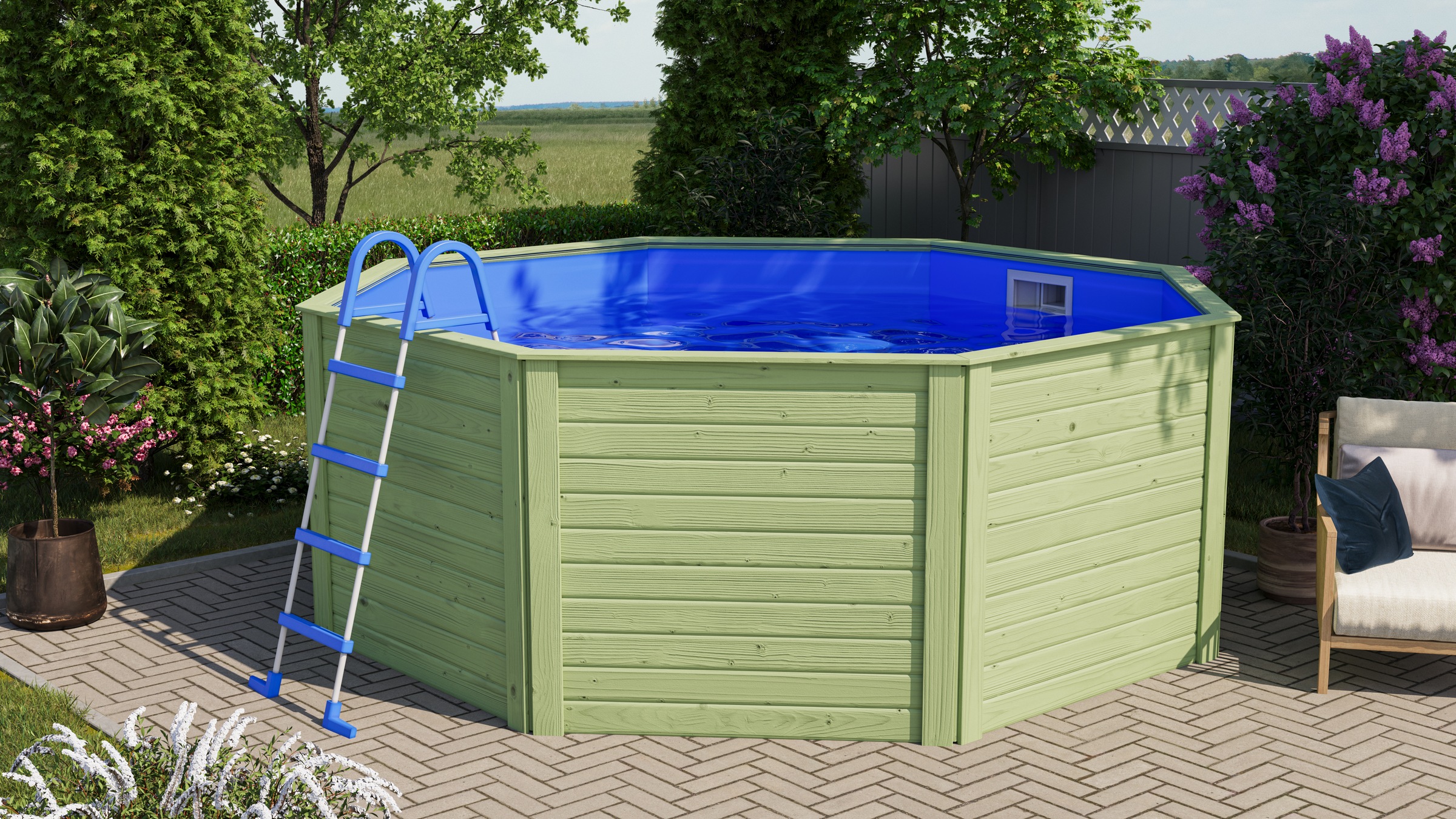 Karibu Achteckpool "0X L 324 x B 324 x H 121 cm" kesseldruckimprägniert, Made in Germany