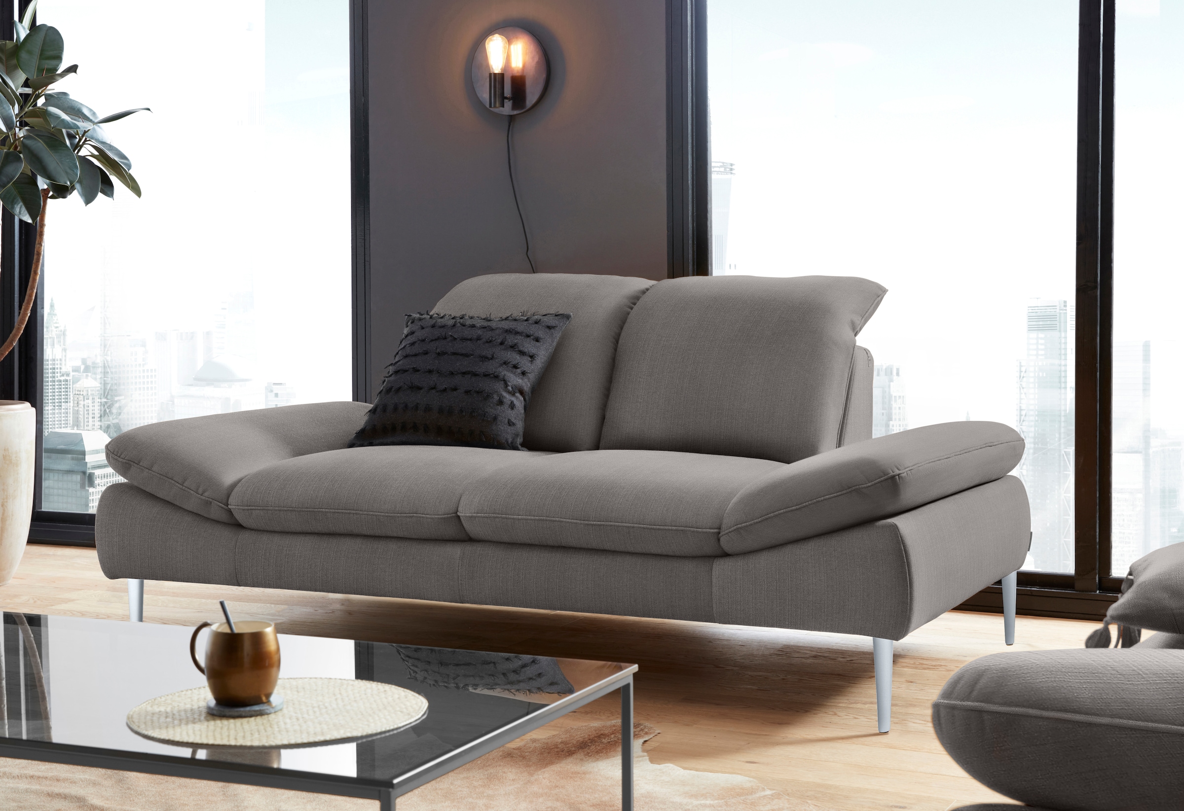 W.SCHILLIG 2-Sitzer "enjoy&MORE" mit Sitztiefenverstellung, Füße Chrom glänzend, Breite 202 cm