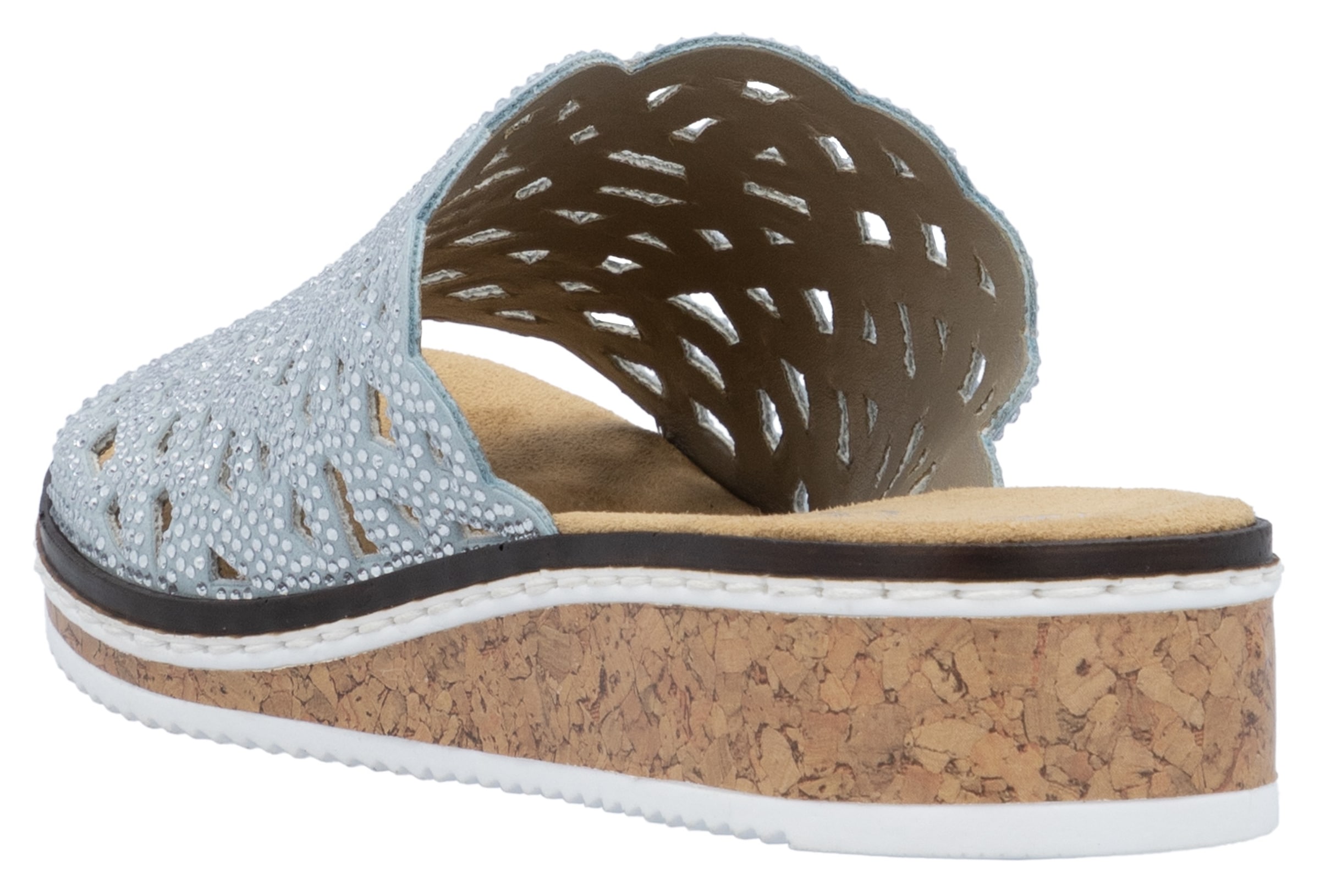 Rieker Pantolette, Sommerschuh, Schlappen, Hausschuh, Keilabsatz mit Perfortion