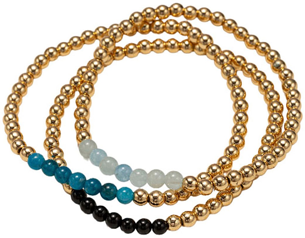 Firetti Armband Set »Multipack Schmuck Geschenk Armschmuck Armketten Edelstein«, (Set, 3 tlg.), Made in Germany - mit Hämatit, Obsidian, Aquamarin, Apatit
