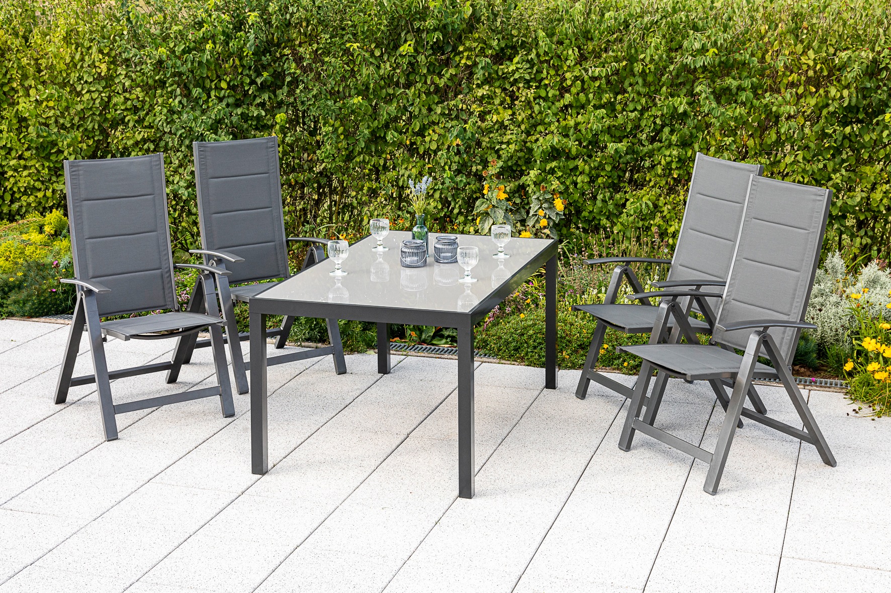 Diningset Florenz, 5-tlg., 4x Klappsessel, Tisch 90x150 cm