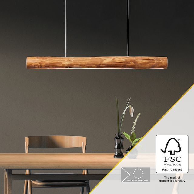 Brilliant LED Pendelleuchte »Odun«, 1 flammig-flammig, 90 cm Breite,  Touchdimmer, 2700 lm, warmweiß, Holz, kiefer gebeizt | BAUR