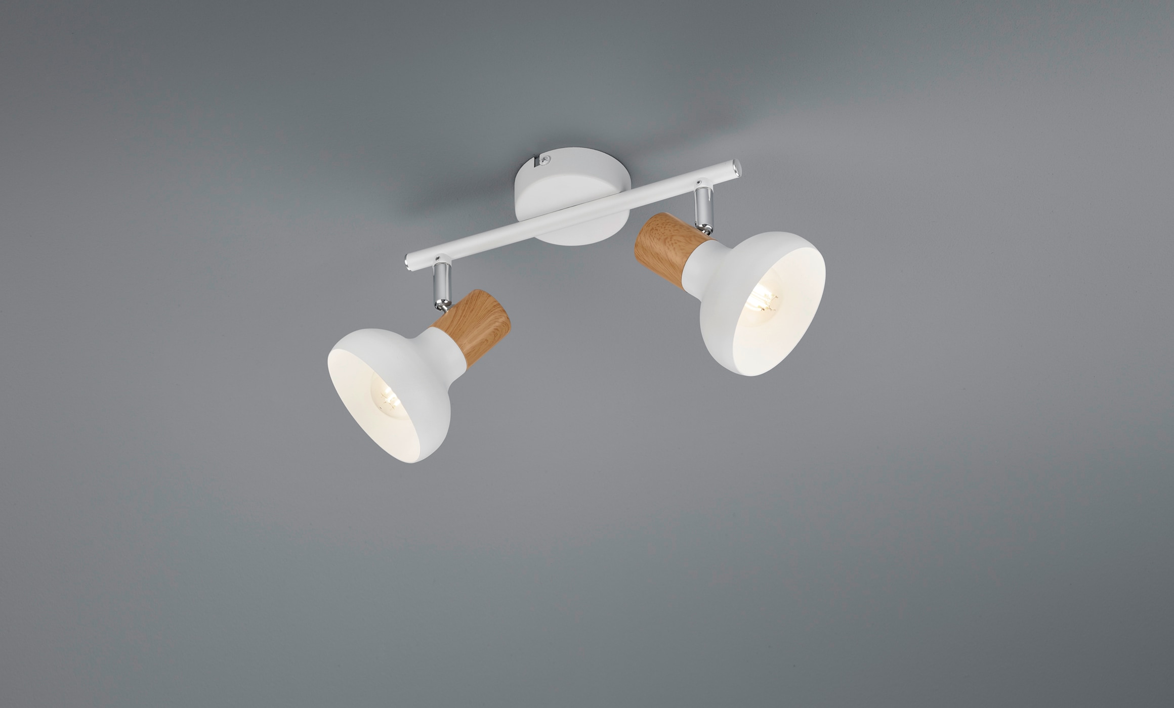 REALITY Leuchten Deckenstrahler »LATIKA, Strahler 2-flammig, exkl 2x E14 max 10W, Deckenspot Wandspot«, 2 flammig, Leuchtmittel E14 | Leuchtmittel wechselbar, schwenkbarer Strahler, Metall und Holzoptik Lackierung, Spot Licht