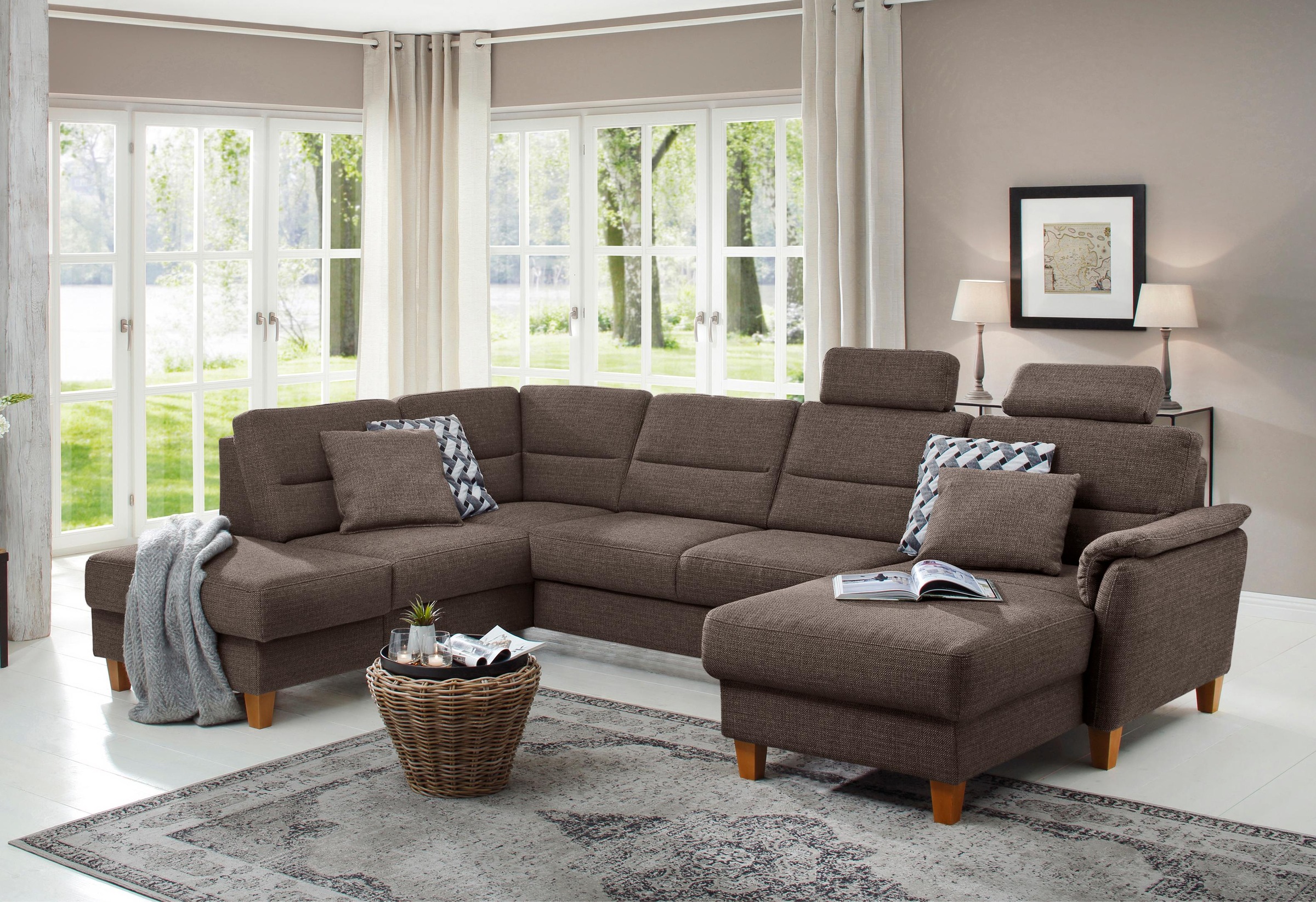 Home affaire Wohnlandschaft "Palmera U-Form, B: 308 cm" optional Bettfunkti günstig online kaufen