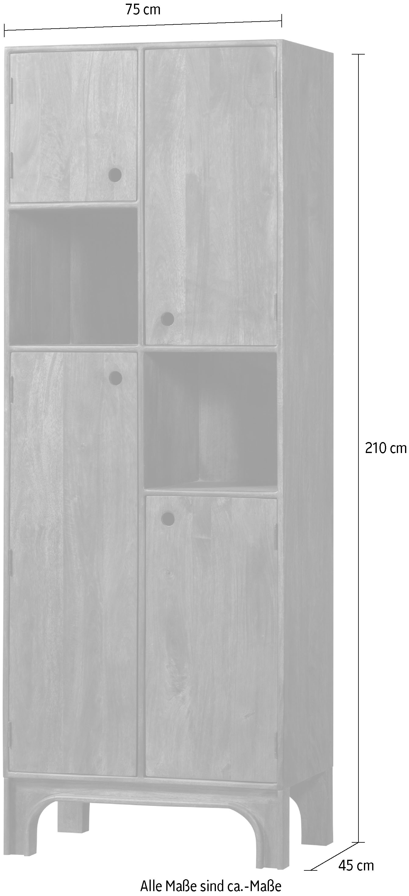 WOOOD Mehrzweckschrank »WOOOD STAES STAUSCHRANK MANGO HOLZ WALNUSS« schmaler Hochschrank aus Eichenmelamin, modernes Design, viel Stauraum