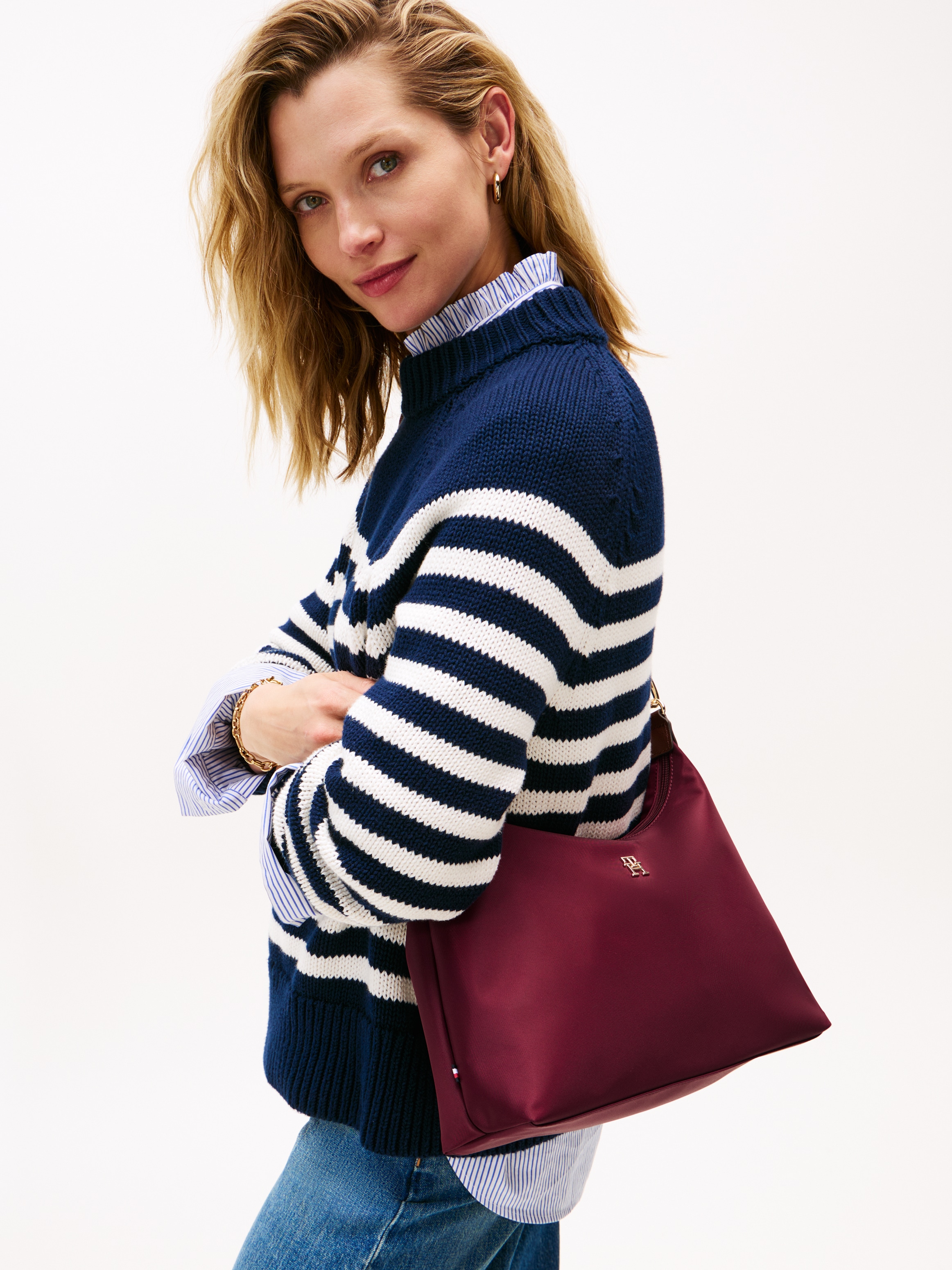 Tommy Hilfiger Schultertasche »POPETTE SHOULDER BAG«, Damen Umhängetasche, Tragetasche mit TH-Schmuckelement
