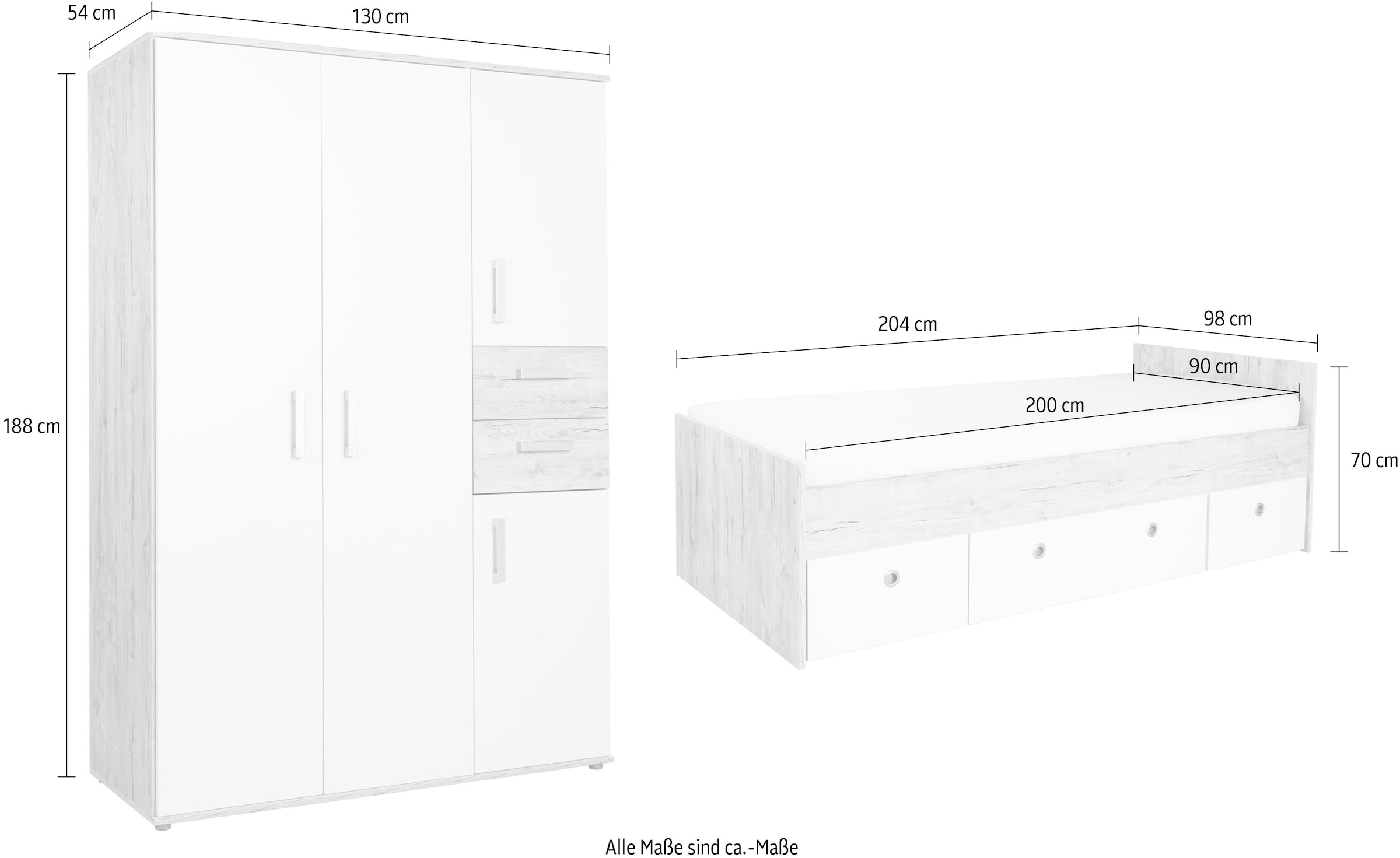 arthur berndt Jugendzimmer-Set »Jugendzimmer-Set »Bente« 2-teilig«, (2 tlg.), Eiche-Sand/Weiß Nachbildung