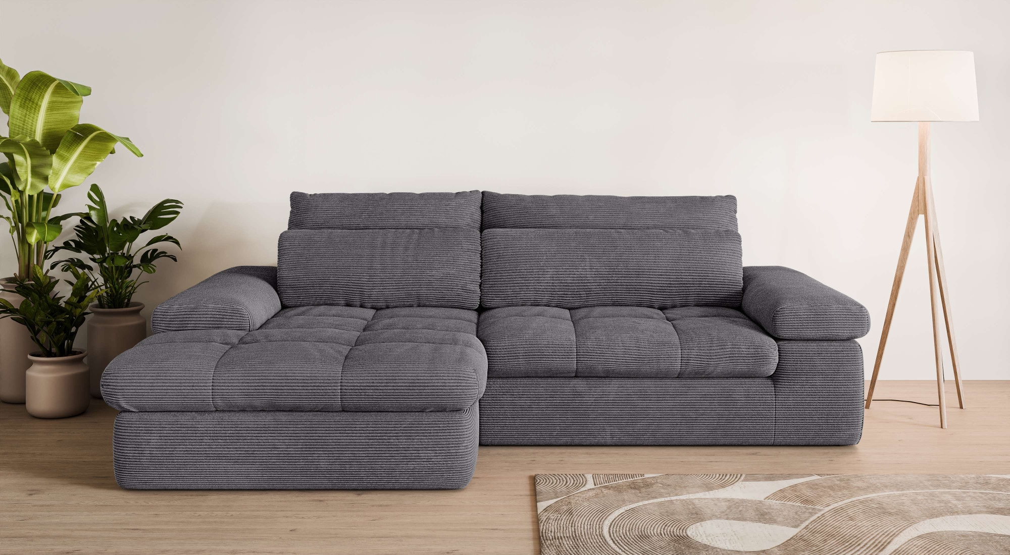 Home affaire Ecksofa "ALVERIE mit Recamiere, moderne Steppung, Maße: B/T/H 274/203/106 cm" L-Form mit Wellenunterfederung, mit 4 Rückenkissen, pflegeleicht Stoff