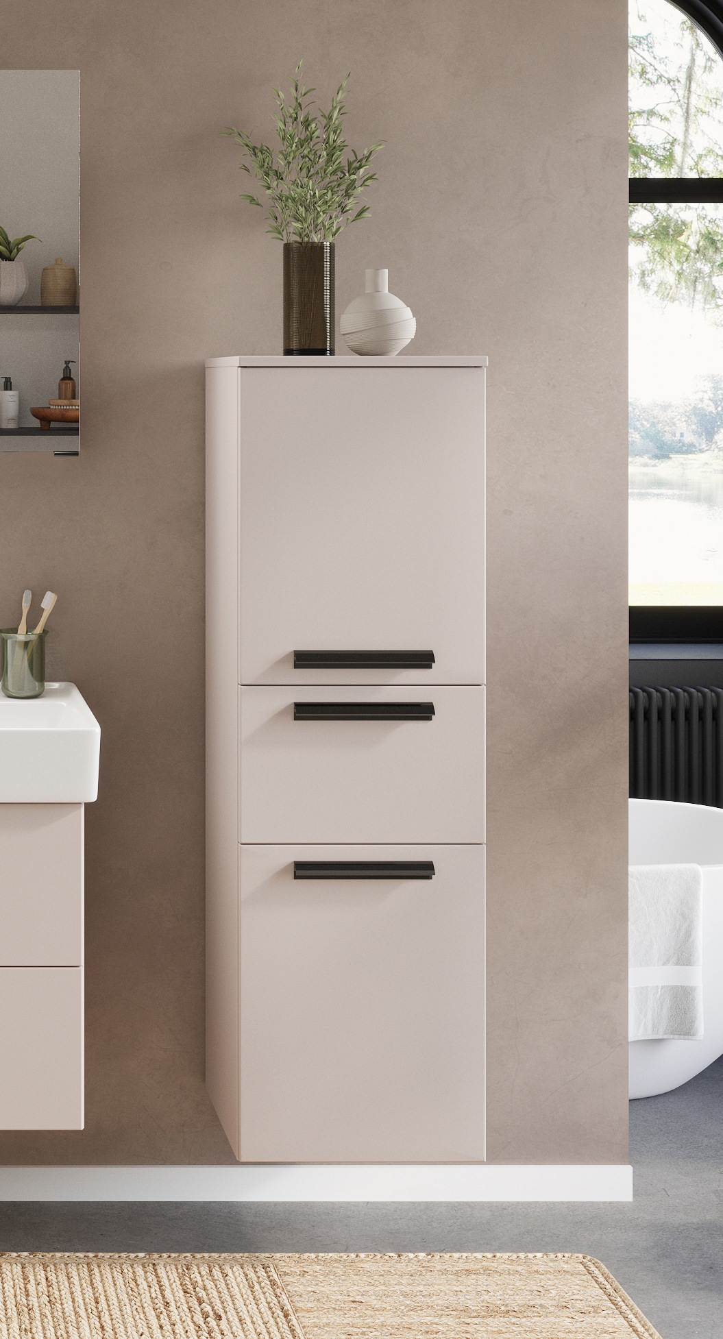 welltime Midischrank »SALVADA, Midischrank 40 cm, gedämpfte Scharniere, Softclose«, Kaschmir, Front und Korpus aus hochwertigen MDF, Anti-Finger-Print
