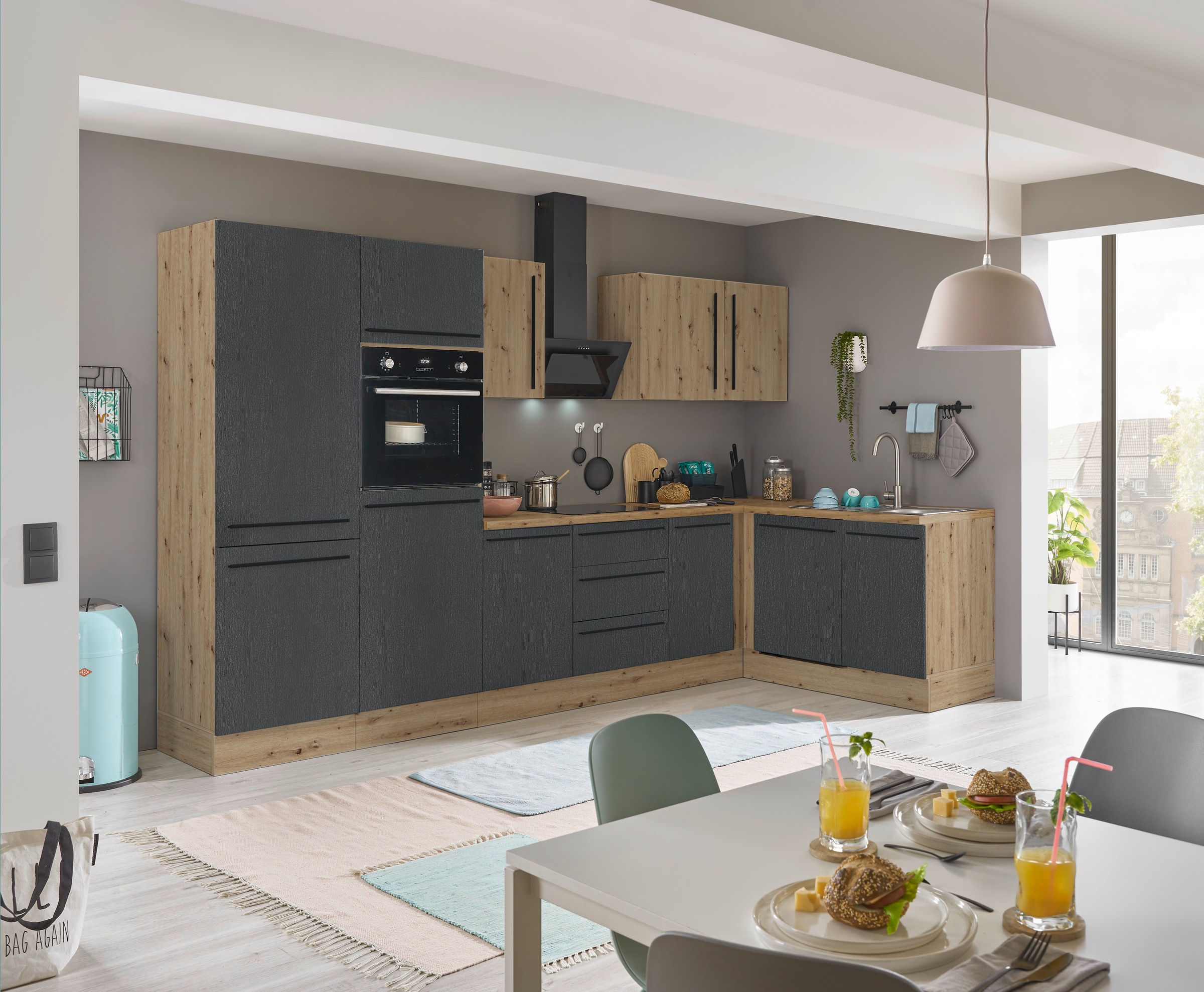 KOCHSTATION Winkelküche »Florida, Stellbreite 340x175 cm«, wahlweise mit E-Geräten, mit Softclose für Türen und Schubkästen