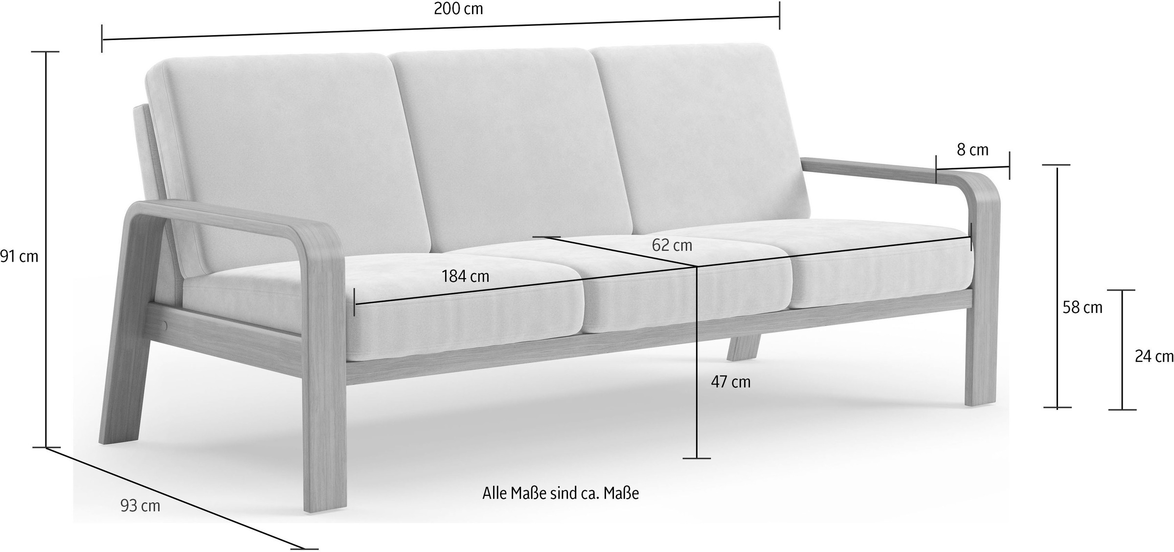 sit&more 3-Sitzer »Kolding«, Armlehnen aus Buchenholz in natur, verschiedene Bezüge und Farben